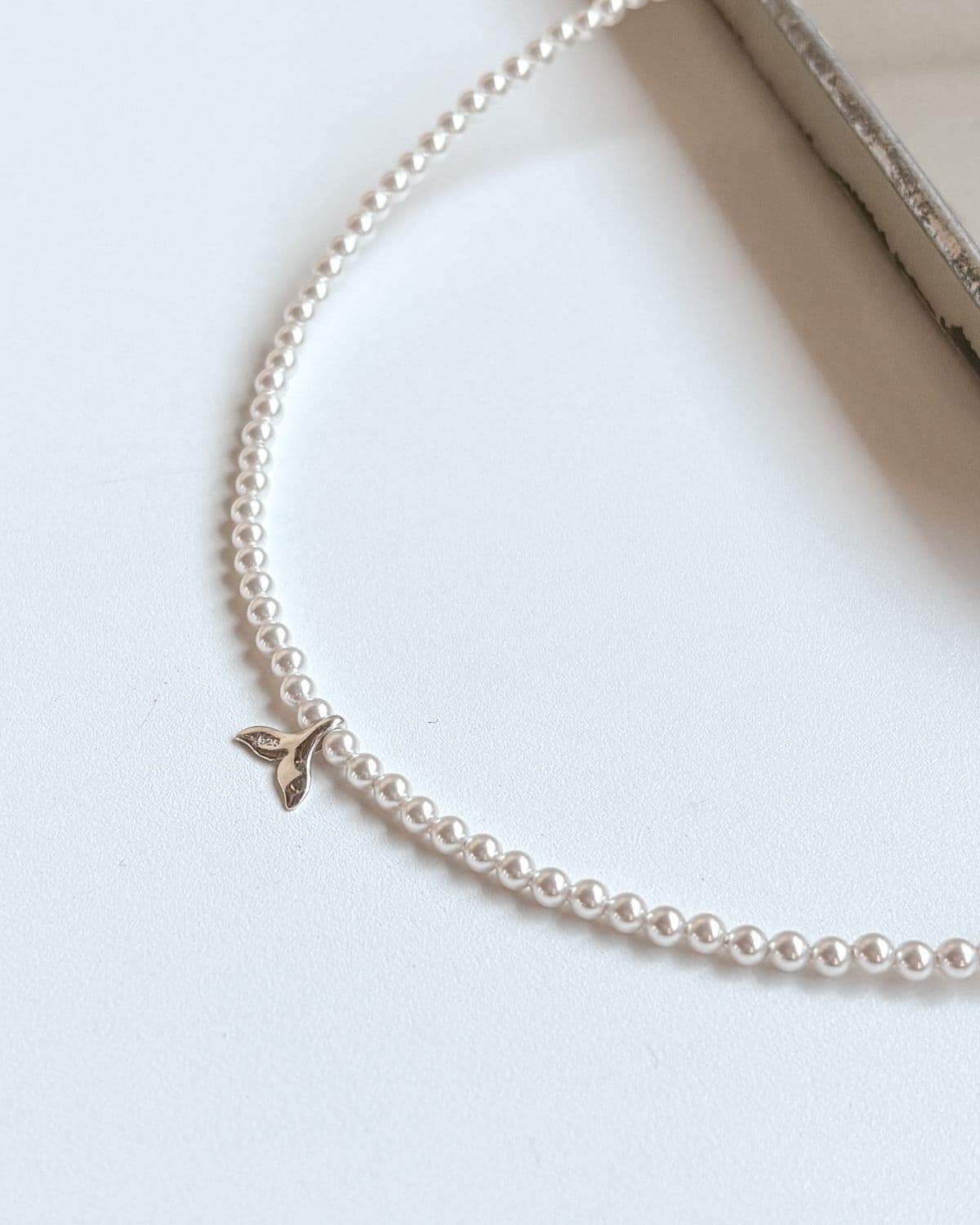 Silver 925 Whale Tail Pendant Pearl Necklace Swarovski Pearl Silver Necklace - 이미지 1