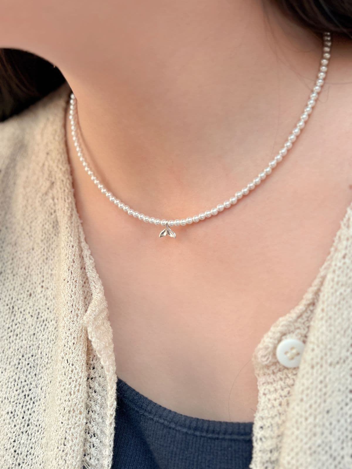 Silver 925 Whale Tail Pendant Pearl Necklace Swarovski Pearl Silver Necklace - 이미지 5