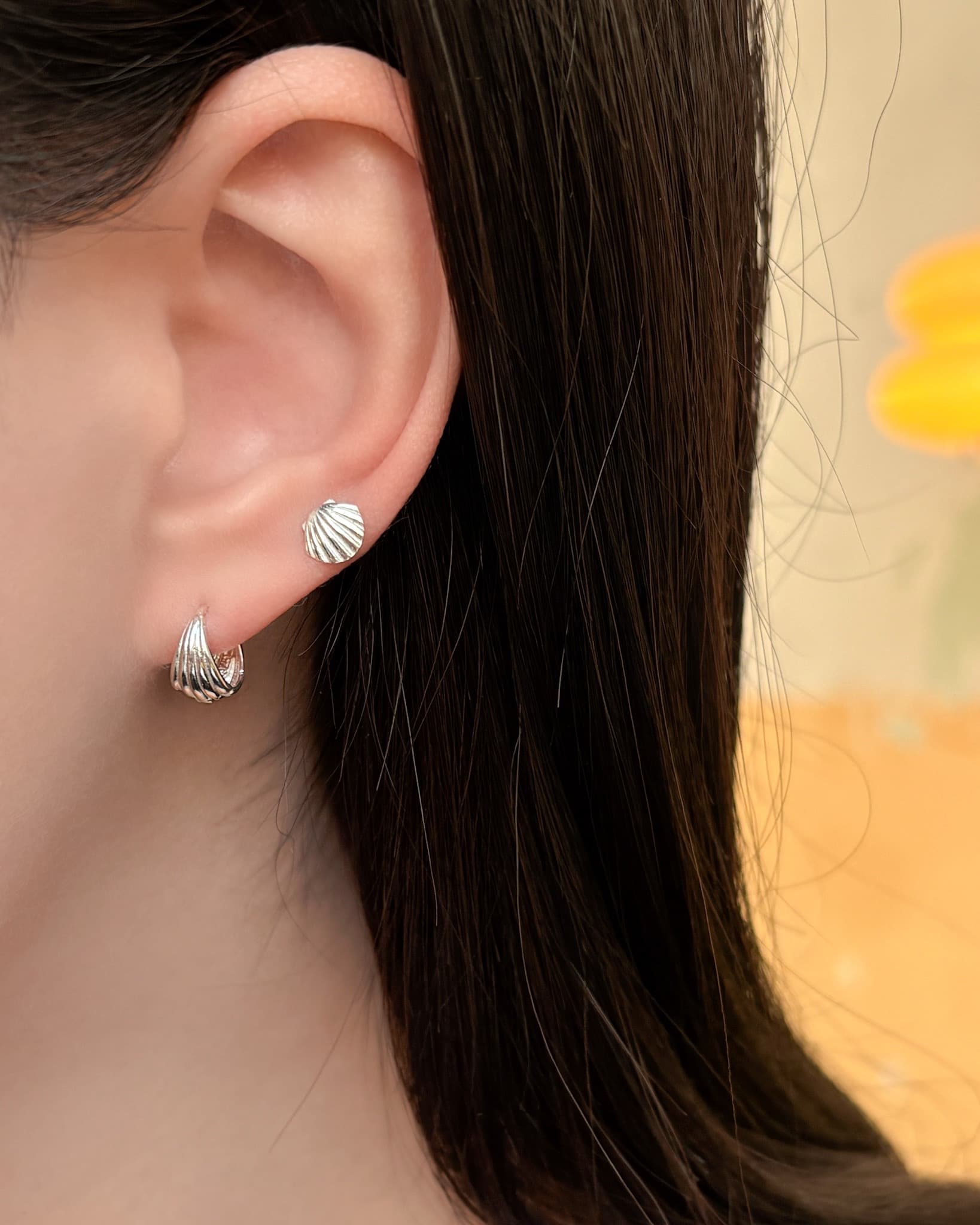 Silver 925 Shell Piercing Mini Silver Piercing Silver Earrings - 이미지 3