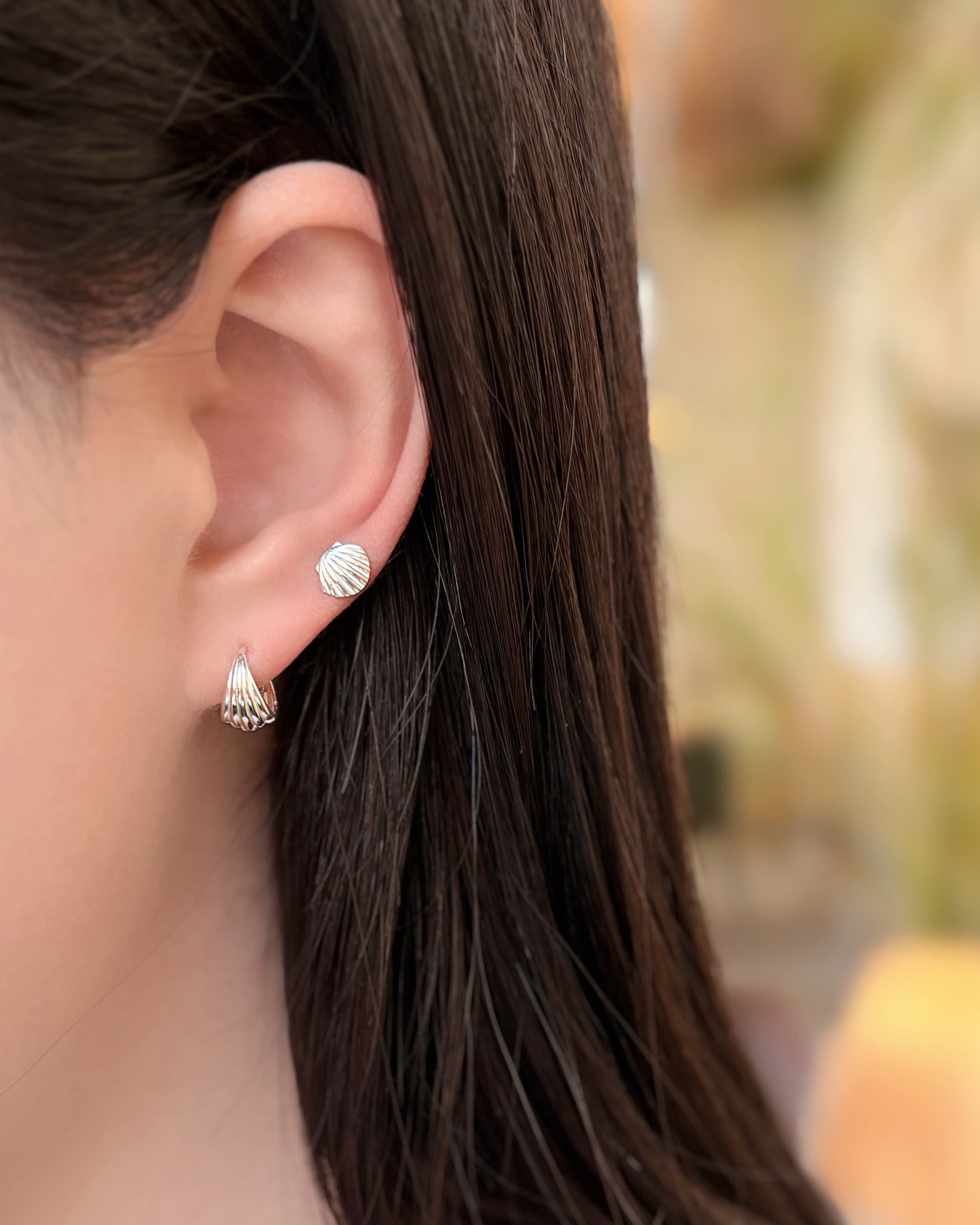 Silver 925 Shell Piercing Mini Silver Piercing Silver Earrings - 이미지 2