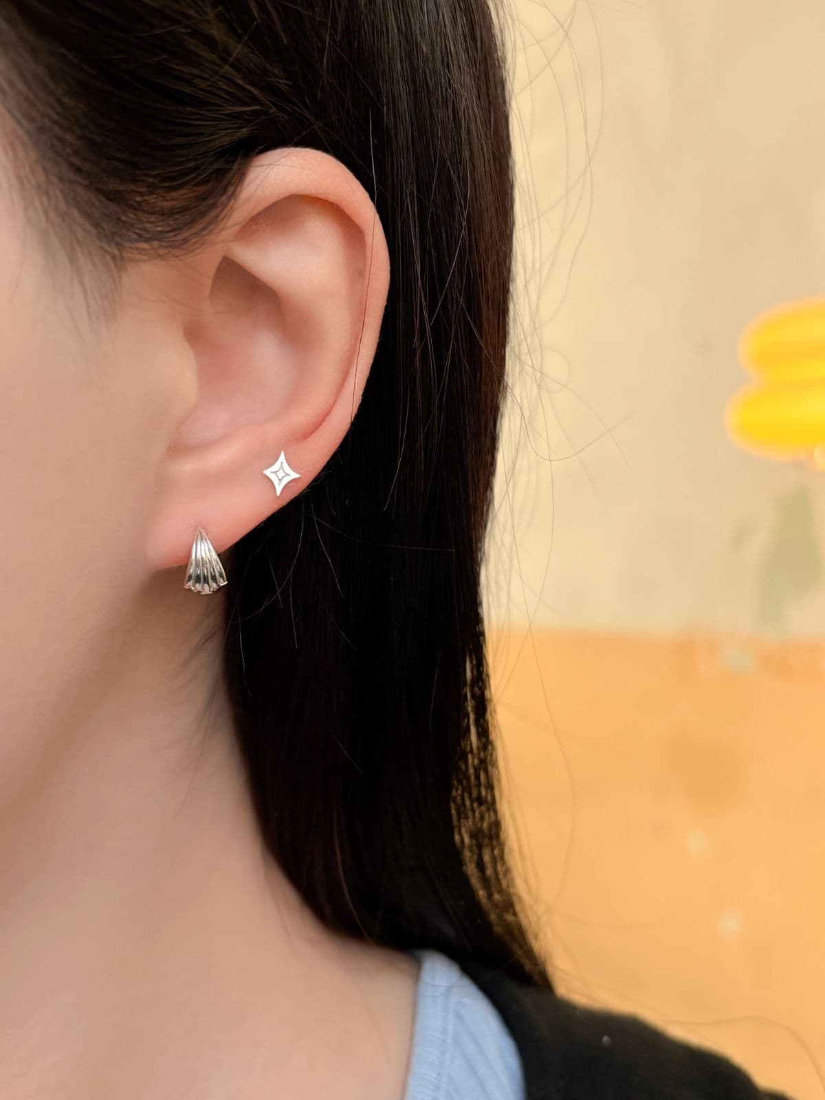 Silver 925 Mini Piercing Sparkle Star Silver Piercing Silver Earrings - 이미지 7
