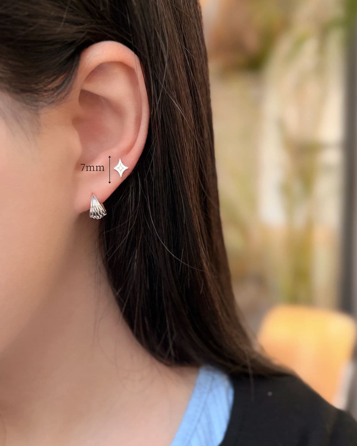 Silver 925 Mini Piercing Sparkle Star Silver Piercing Silver Earrings - 이미지 8