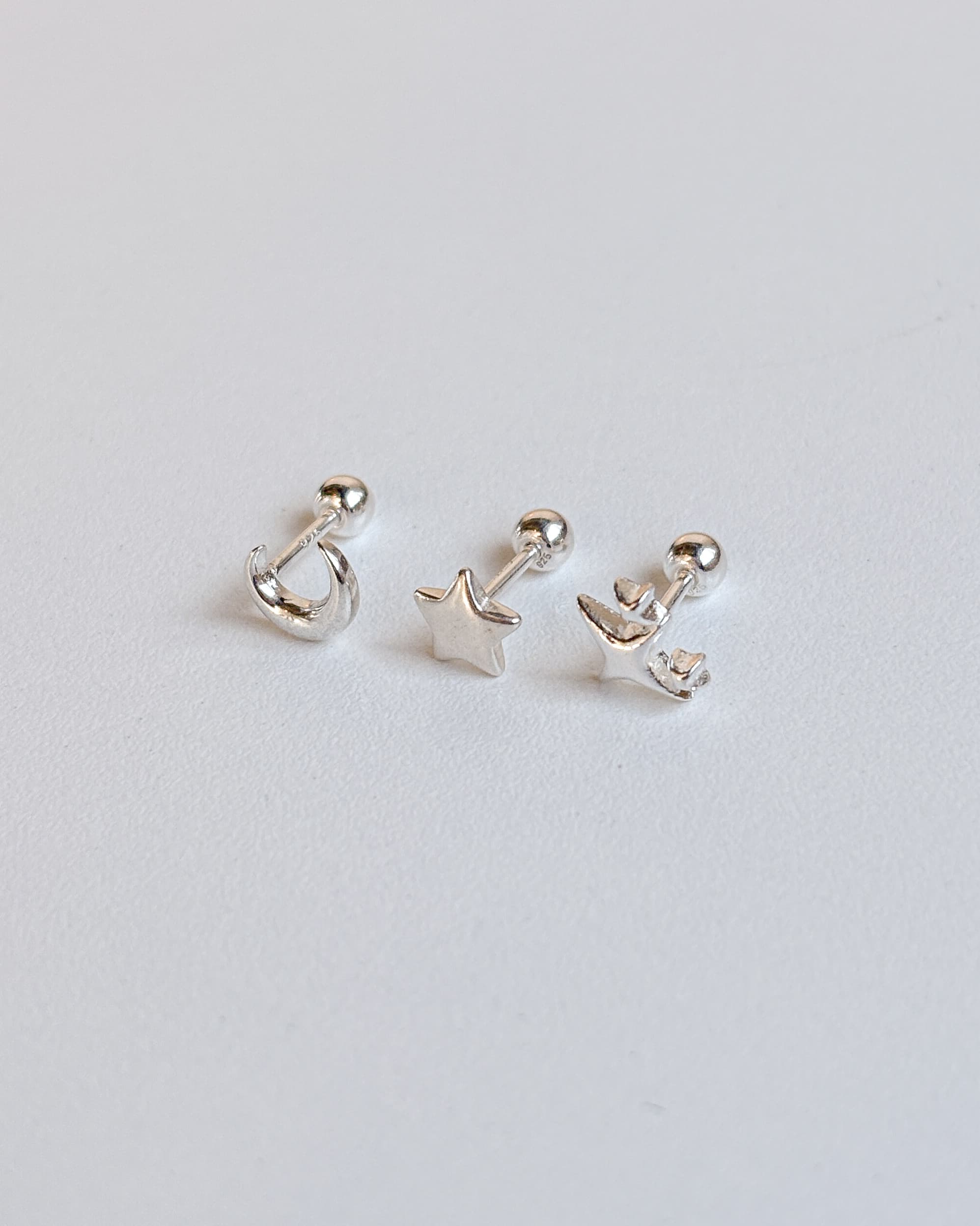 Silver 925 Piercing Star Sparkle Moon Mini Silver Piercing Silver Earrings - 이미지 4