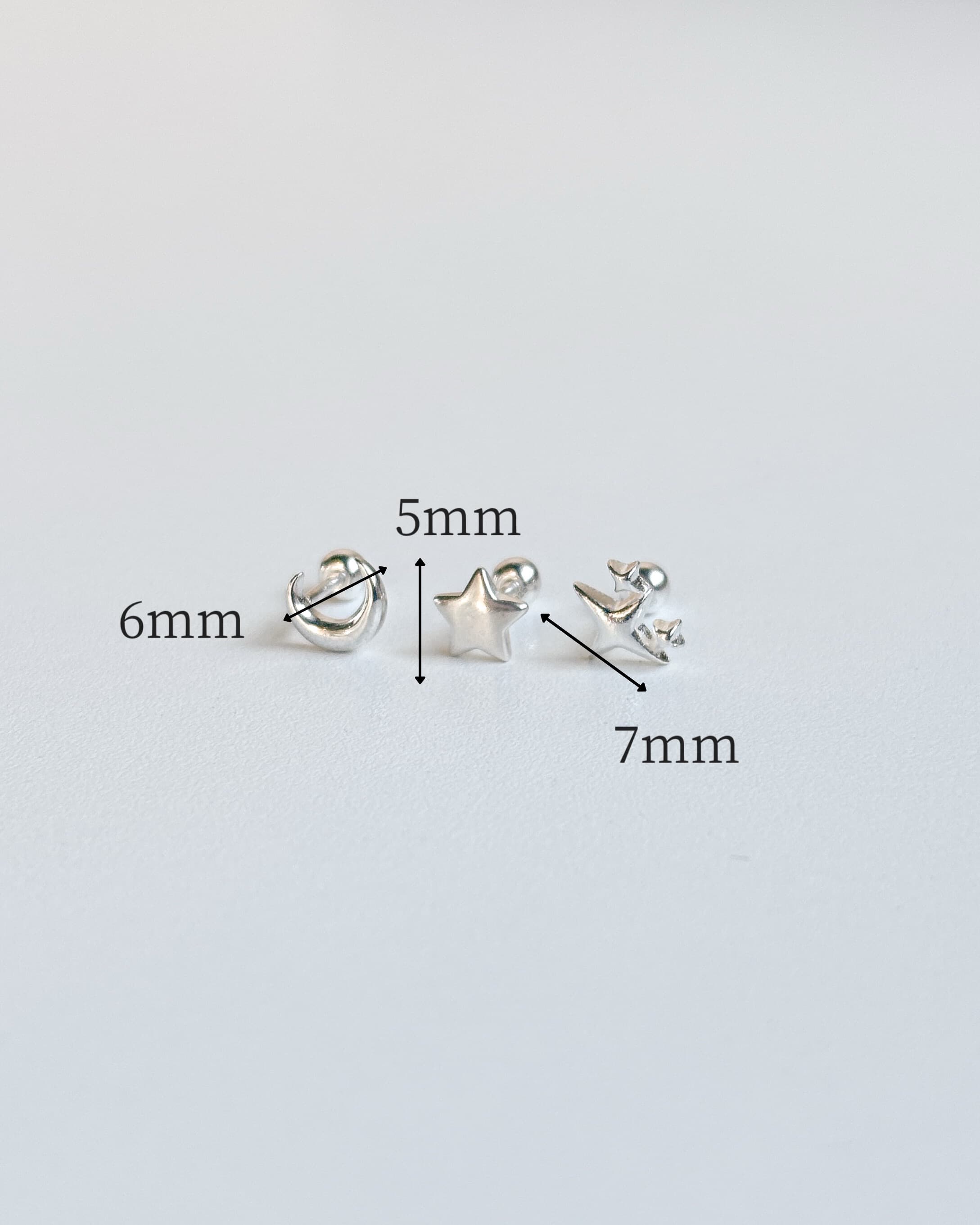 Silver 925 Piercing Star Sparkle Moon Mini Silver Piercing Silver Earrings - 이미지 3