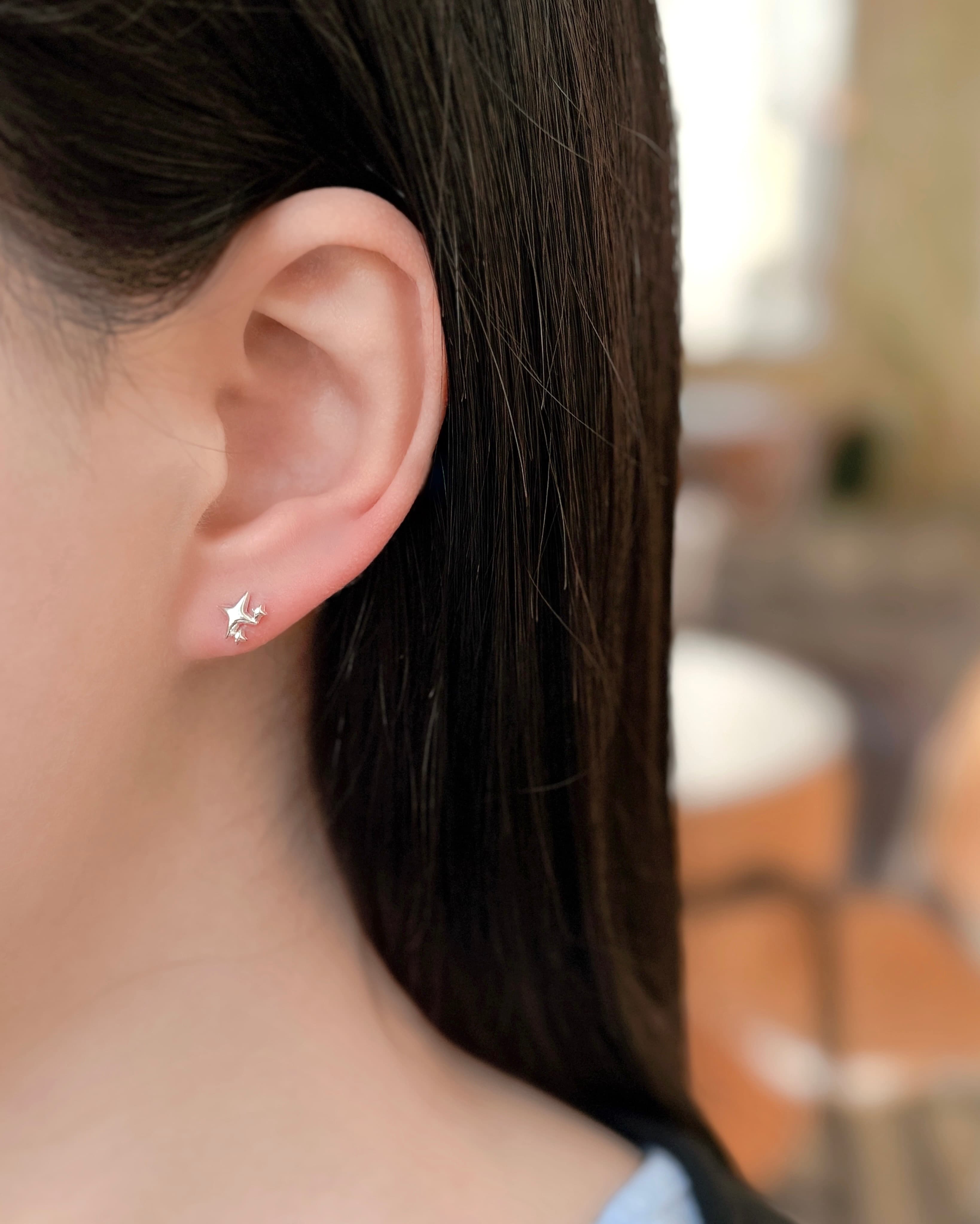 Silver 925 Piercing Star Sparkle Moon Mini Silver Piercing Silver Earrings - 이미지 10