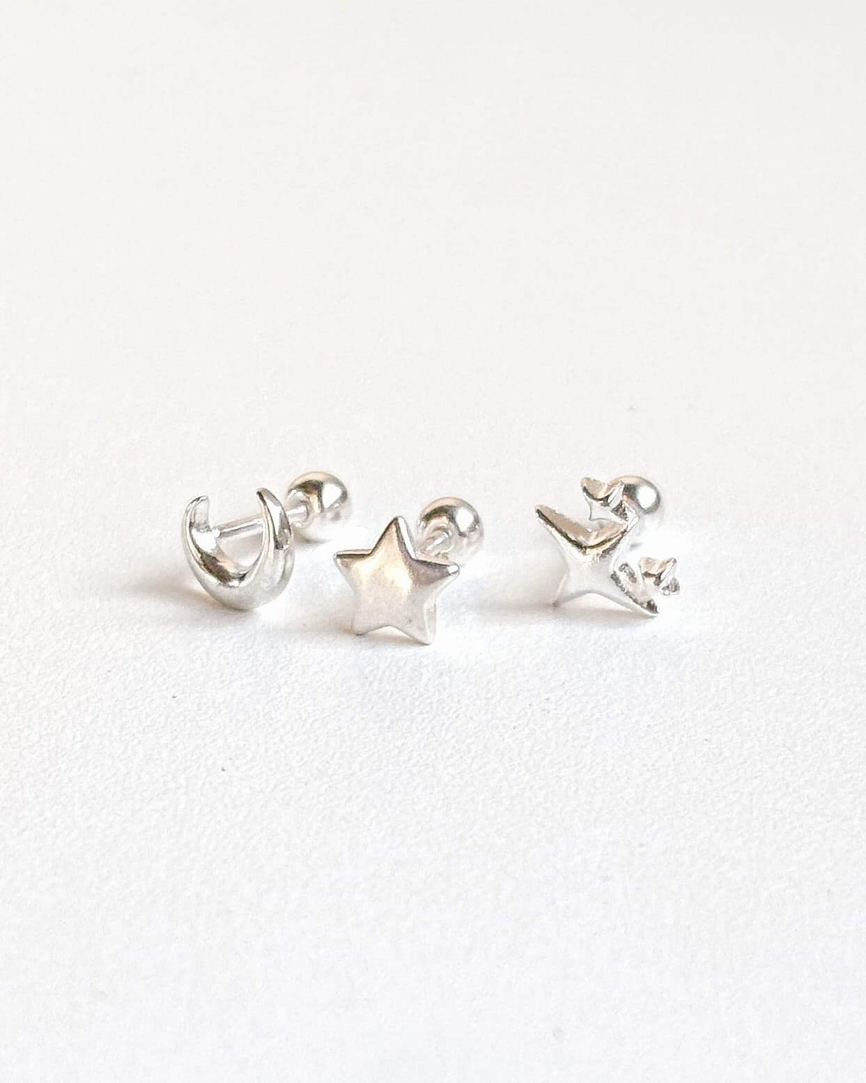 Silver 925 Piercing Star Sparkle Moon Mini Silver Piercing Silver Earrings - 이미지 1