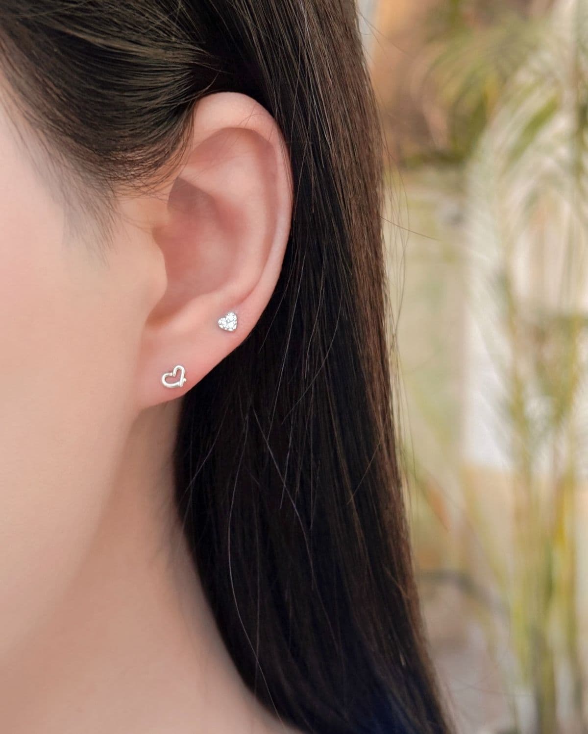 Silver 925 Heart Piercing Cubic Mini Silver Piercing Silver Earrings - 이미지 5
