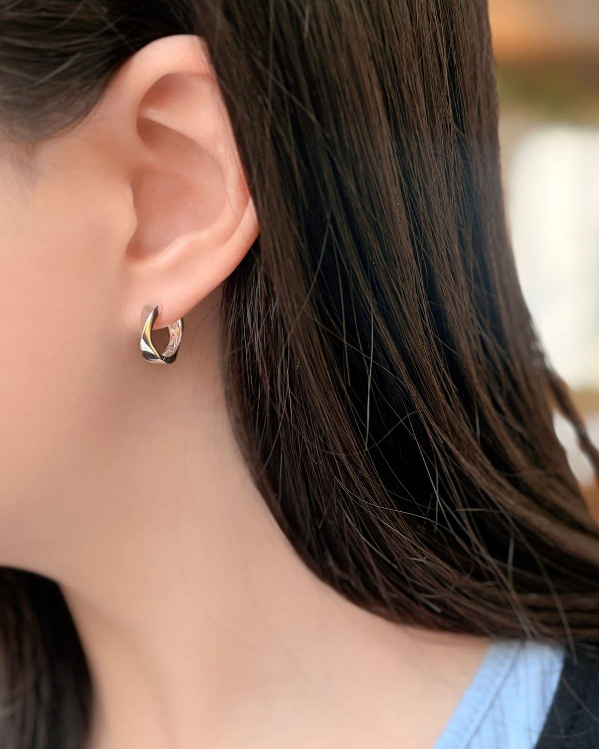 Silver 925 Twisted Ring One-Touch Earrings, 4 Sizes, Voluminous Silver Earrings - 이미지 8