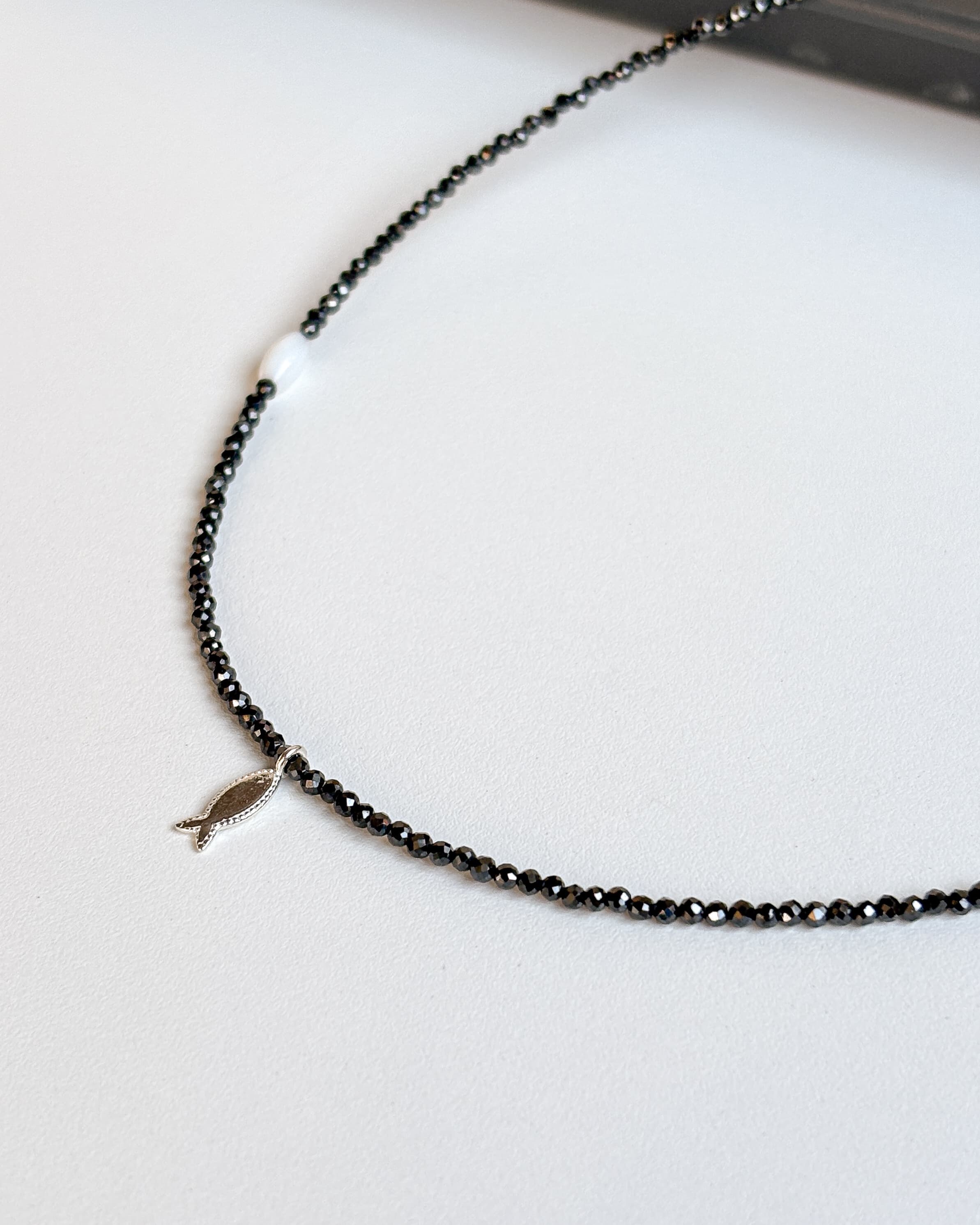 Silver 925 Square Beads Black Fish Pendant Bead Necklace Summer Silver Necklace - 이미지 7
