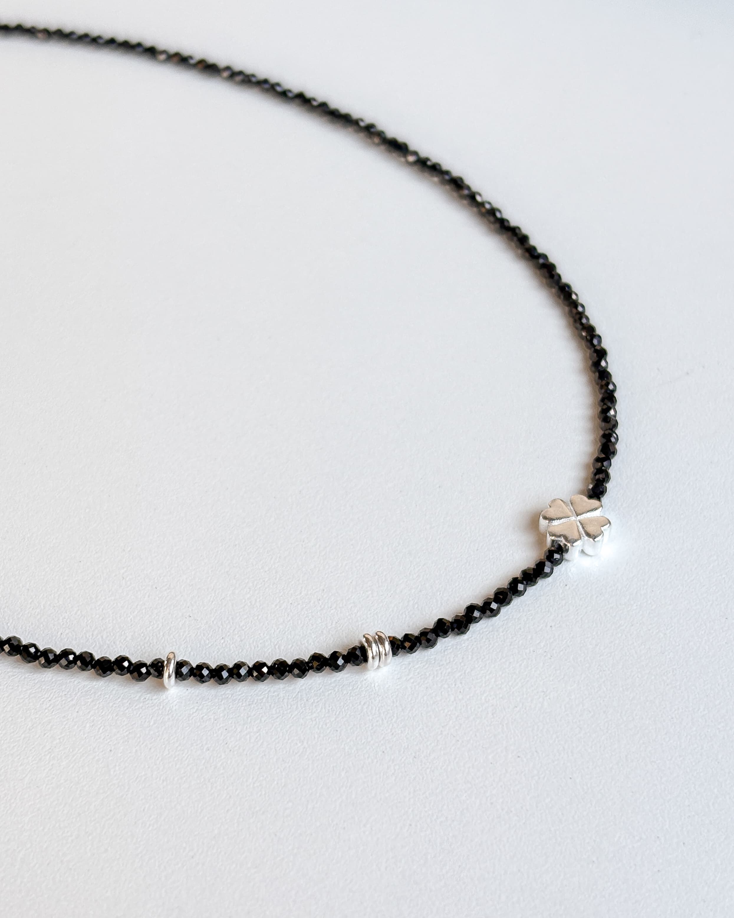 Silver 925 Square Beads Black Bead Necklace Summer Clover Pendant Silver Necklace - 이미지 10