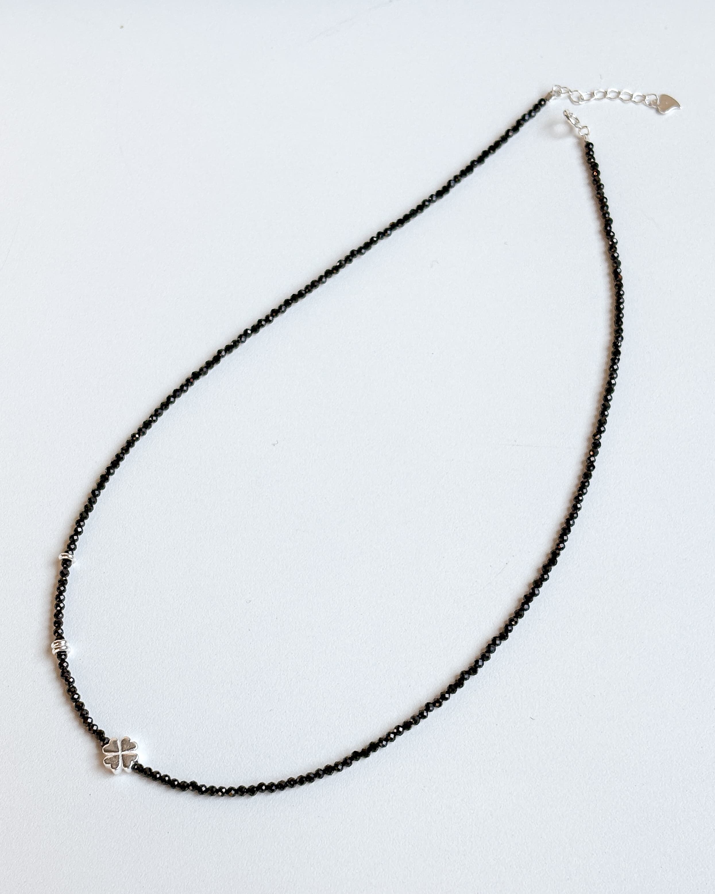 Silver 925 Square Beads Black Bead Necklace Summer Clover Pendant Silver Necklace - 이미지 11