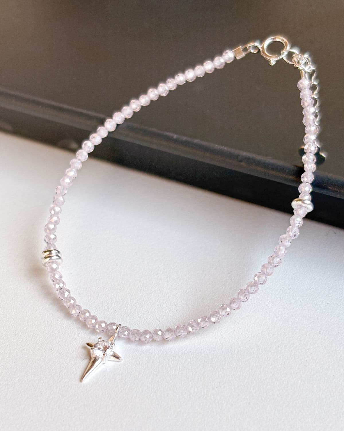 Silver 925 Pink Bead Spark Pendant Sparkling Star Cubic Summer Silver Bracelet - 이미지 1