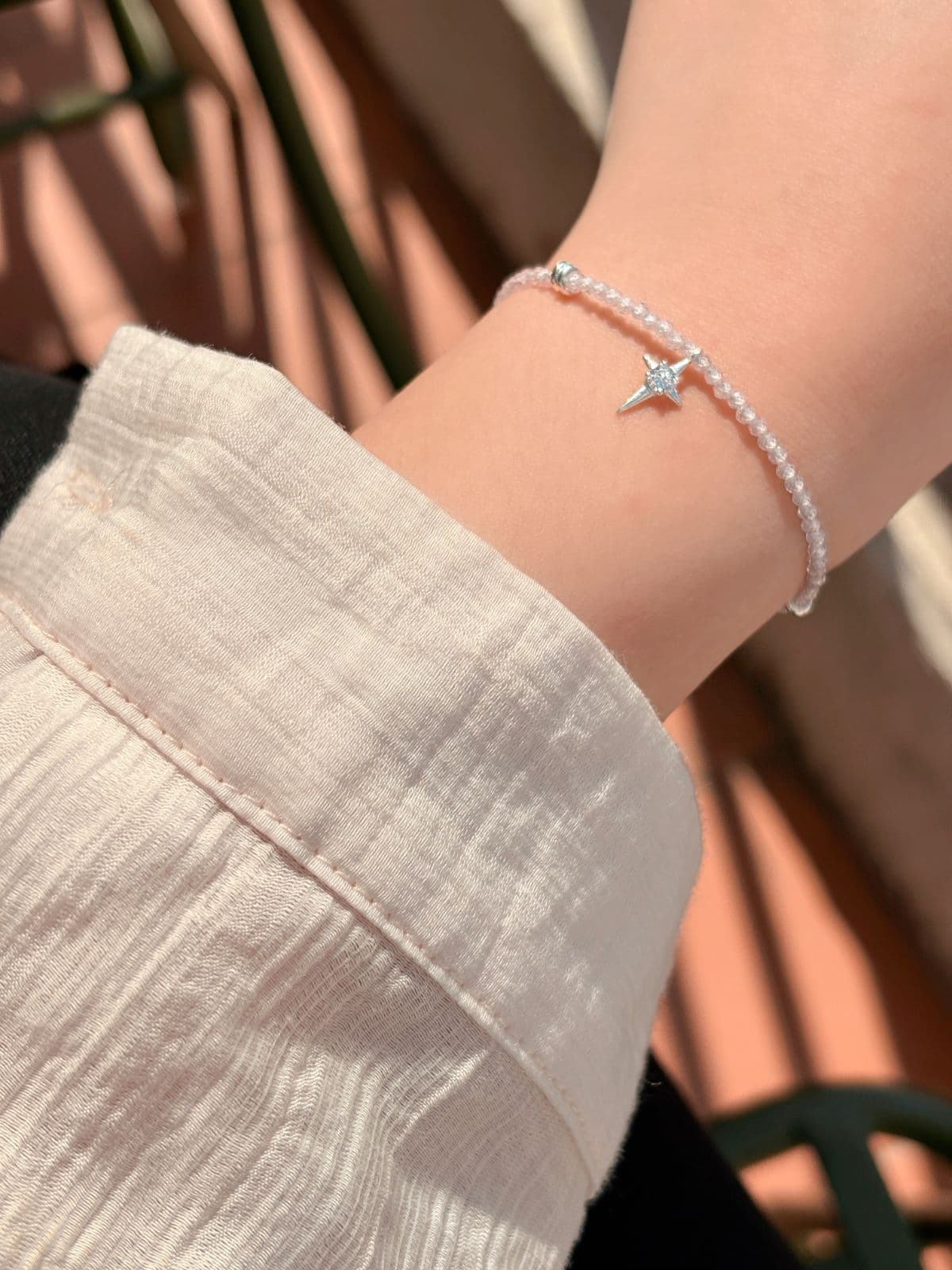 Silver 925 Pink Bead Spark Pendant Sparkling Star Cubic Summer Silver Bracelet - 이미지 2