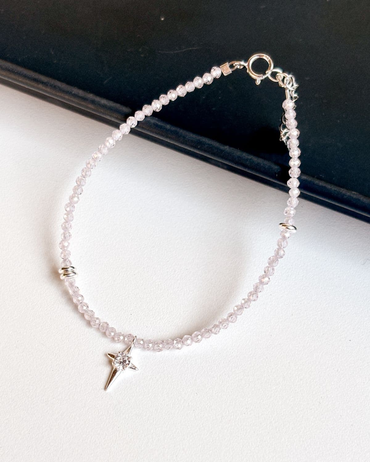 Silver 925 Pink Bead Spark Pendant Sparkling Star Cubic Summer Silver Bracelet - 이미지 5