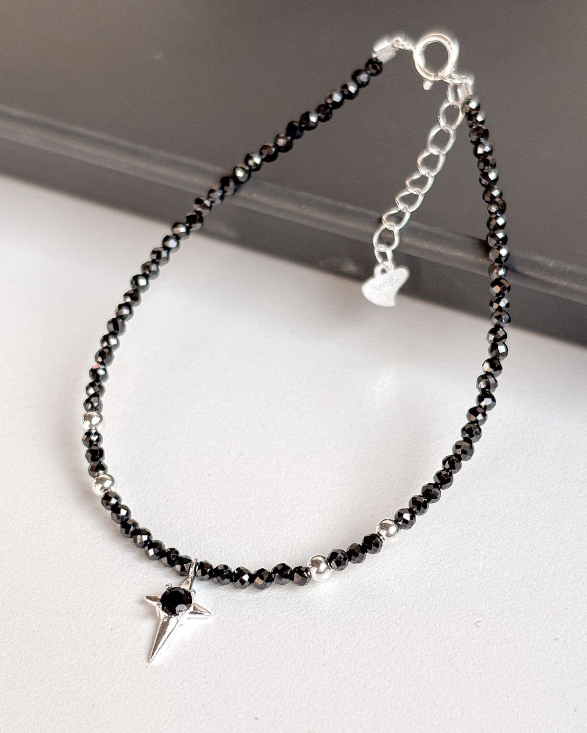 Silver 925 Bead Bracelet Black Star Spark Sparkling Pendant Cubic Silver Bracelet - 이미지 1