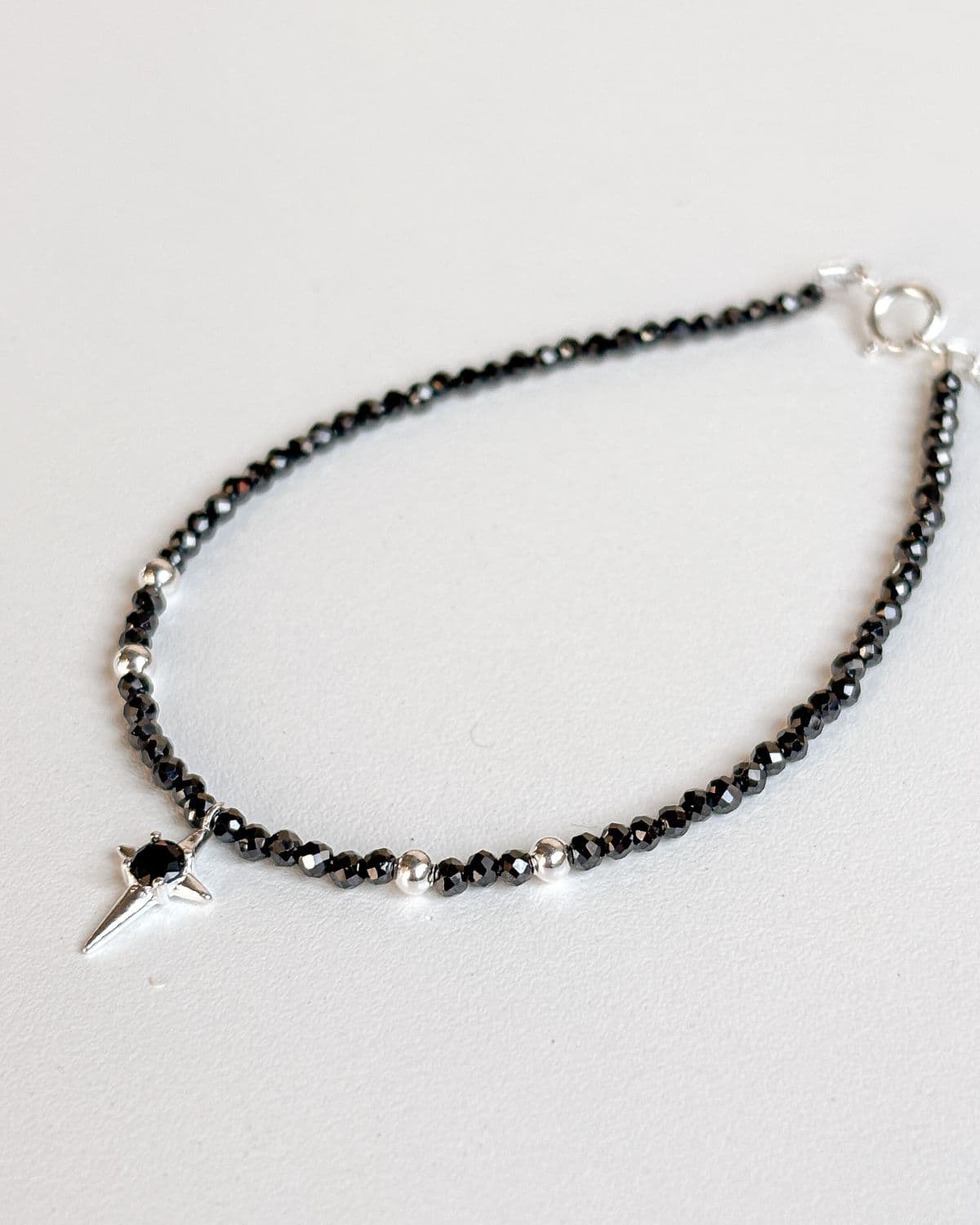 Silver 925 Bead Bracelet Black Star Spark Sparkling Pendant Cubic Silver Bracelet - 이미지 5