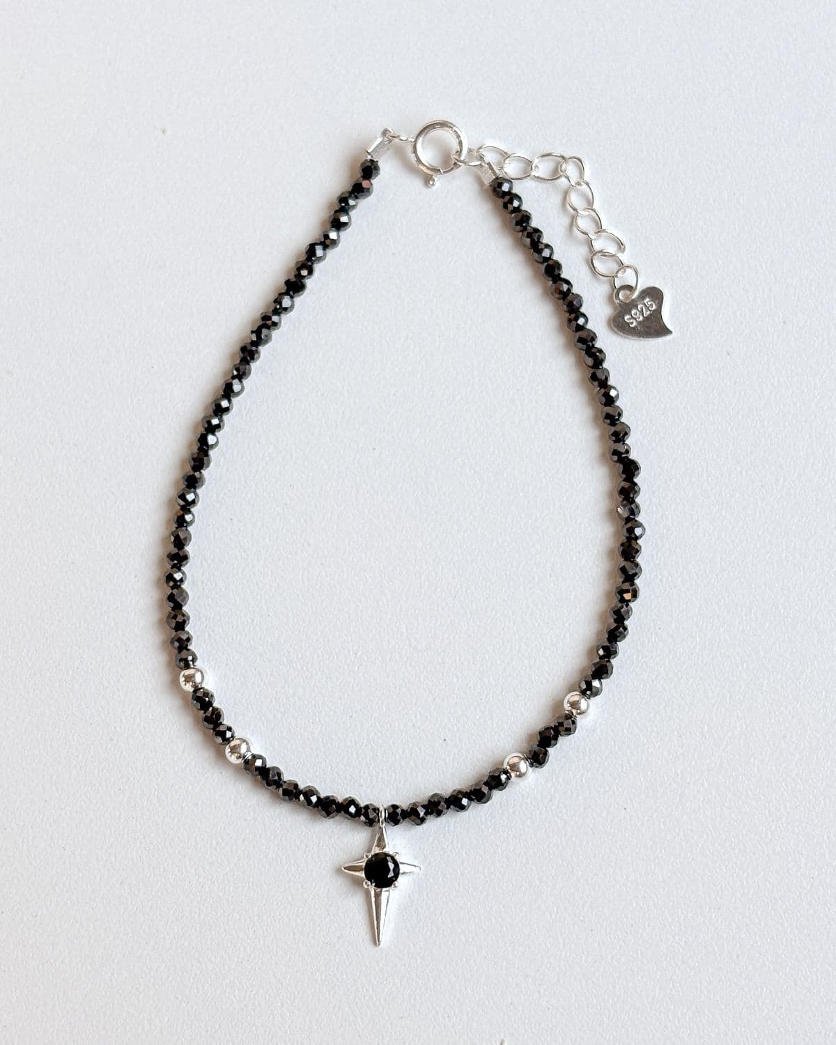 Silver 925 Bead Bracelet Black Star Spark Sparkling Pendant Cubic Silver Bracelet - 이미지 6