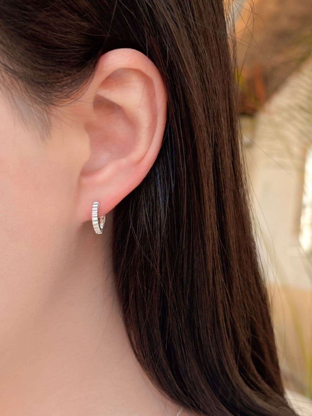 Silver 925 One-Touch Ring Earrings Line 3D Volume Silver Earrings - 이미지 10