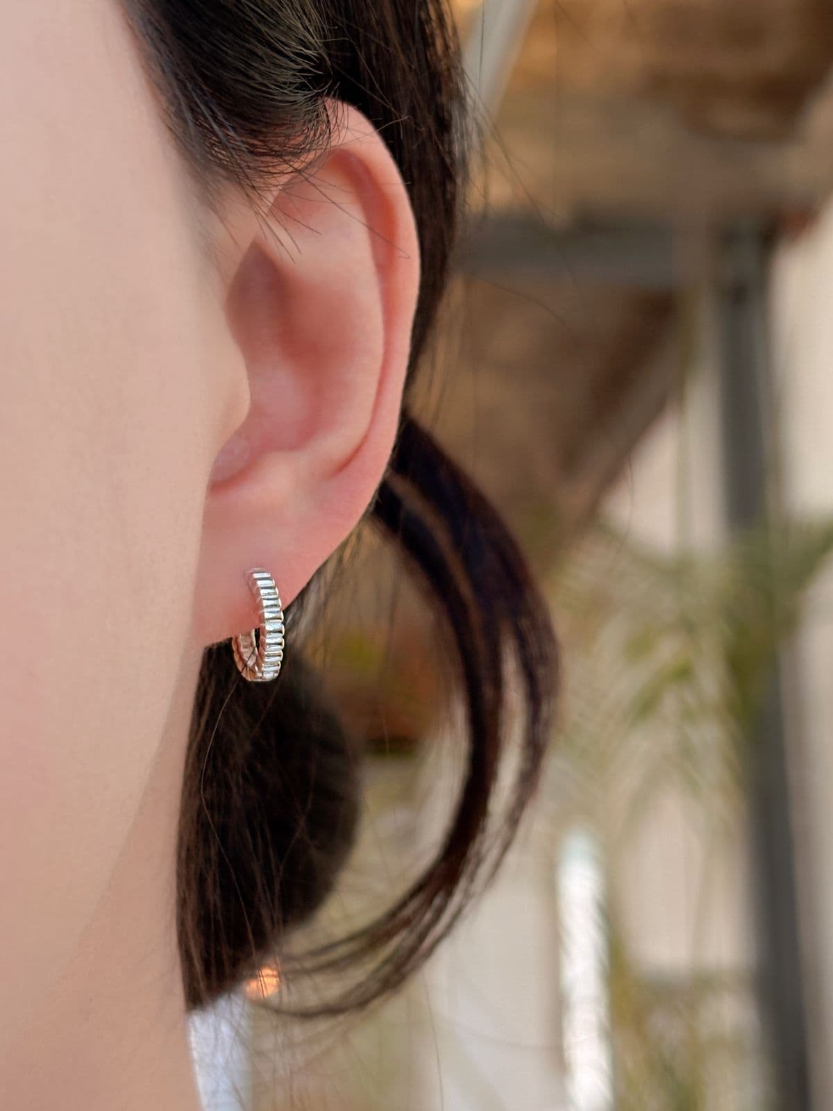 Silver 925 One-Touch Ring Earrings Line 3D Volume Silver Earrings - 이미지 2