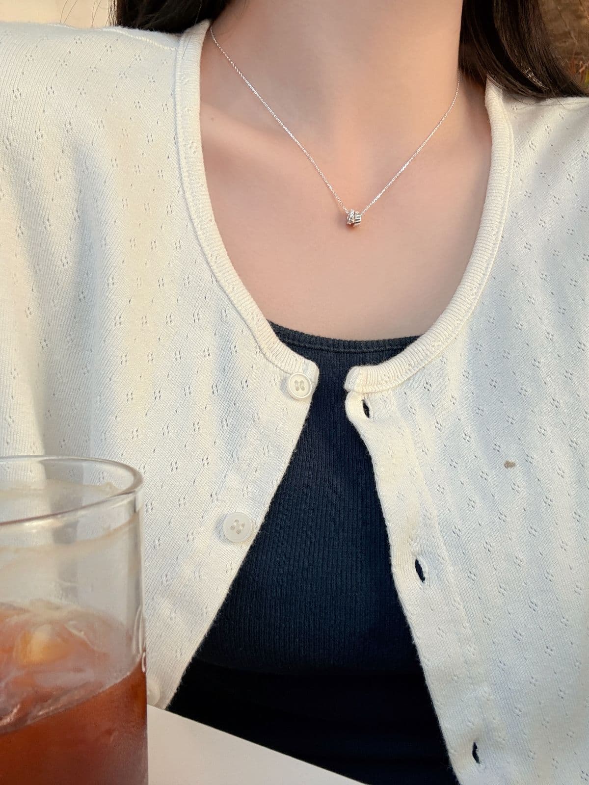 Silver 925 Line Ring Medal Pendant Silver Necklace Daily Necklace - 이미지 5