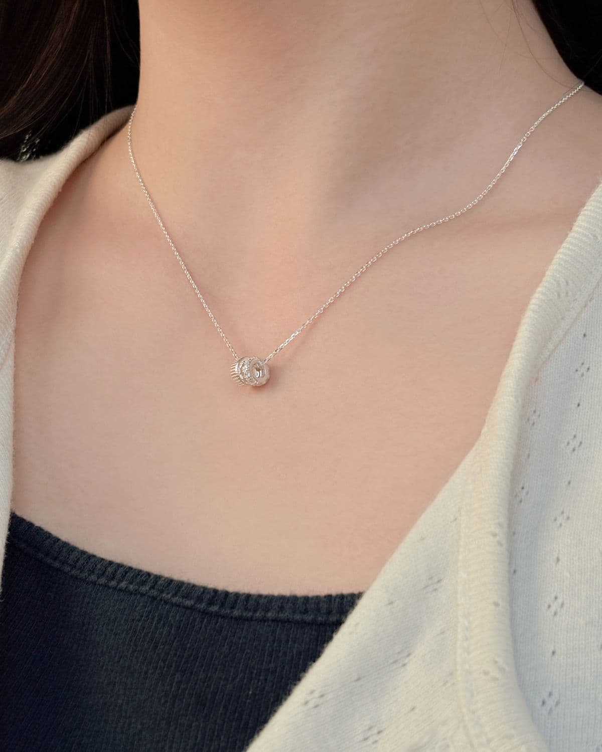 Silver 925 Line Ring Medal Pendant Silver Necklace Daily Necklace - 이미지 4