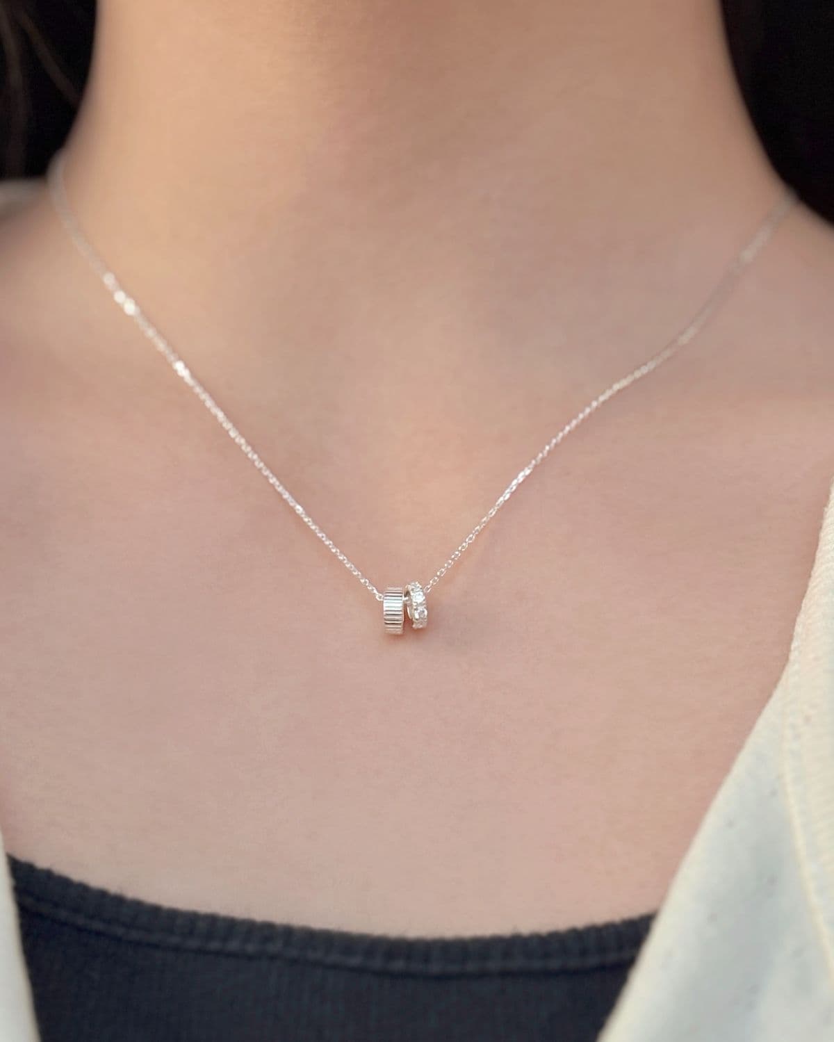 Silver 925 Line Ring Medal Pendant Silver Necklace Daily Necklace - 이미지 3