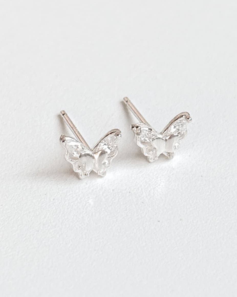 Silver 925 Butterfly Earrings, Mini Silver Stud Cubic Silver Earrings - 이미지 6