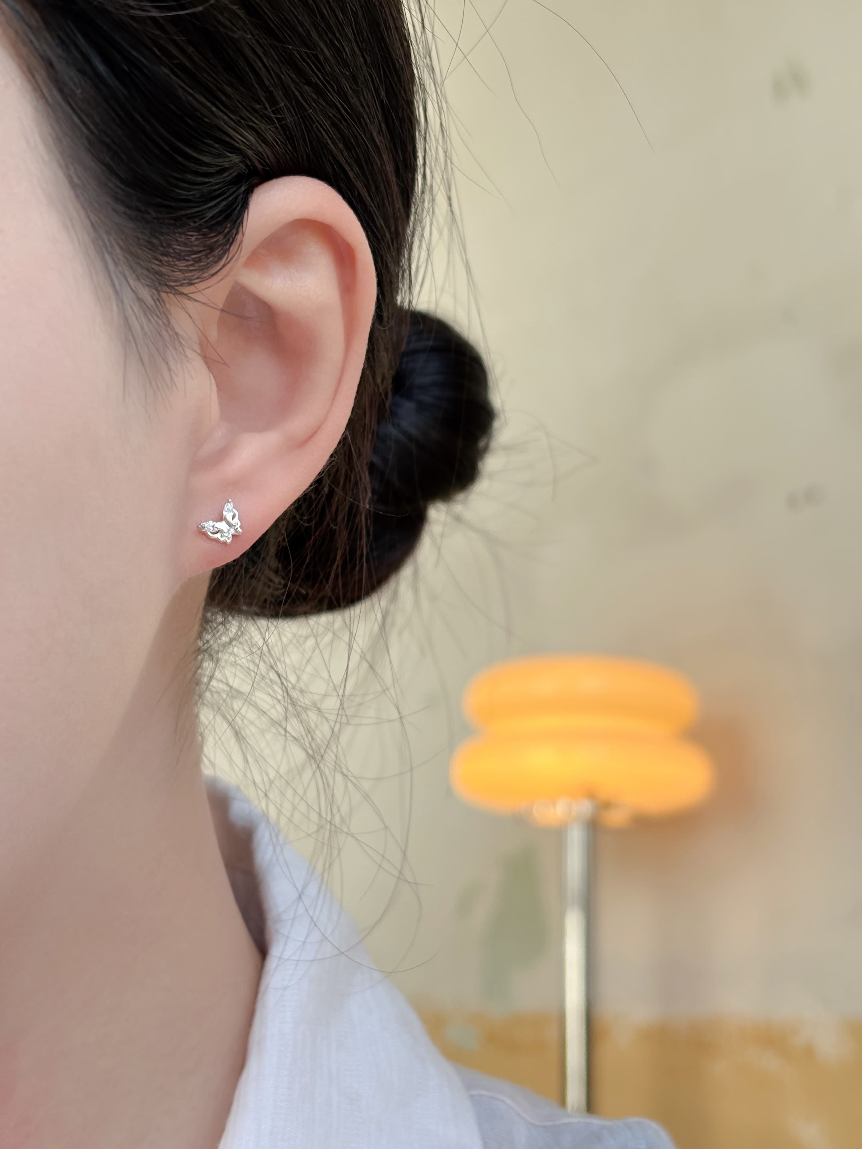 Silver 925 Butterfly Earrings, Mini Silver Stud Cubic Silver Earrings - 이미지 2