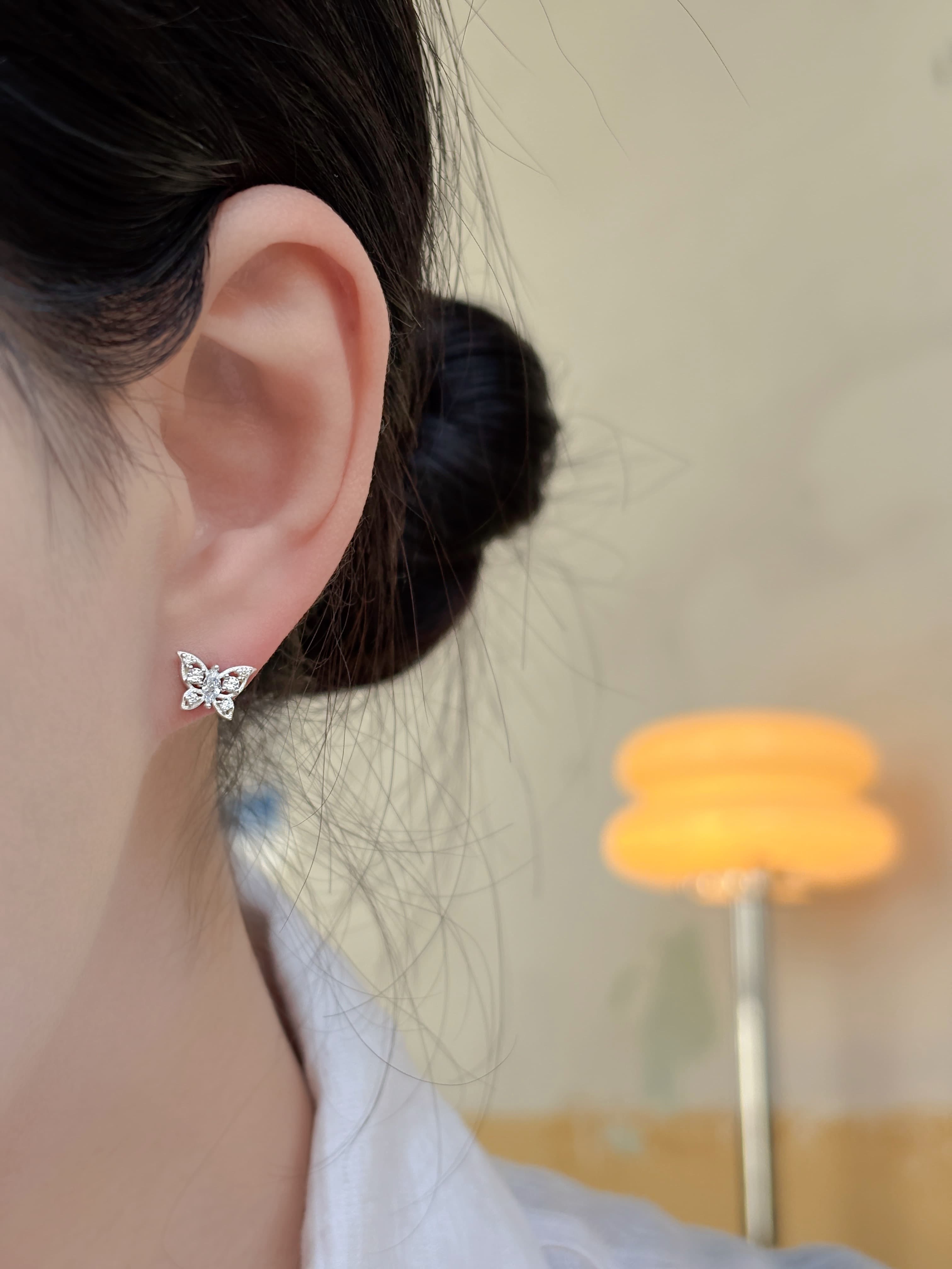 Silver 925 Butterfly Earrings, Mini Cubic Silver Stud Earrings - 이미지 3