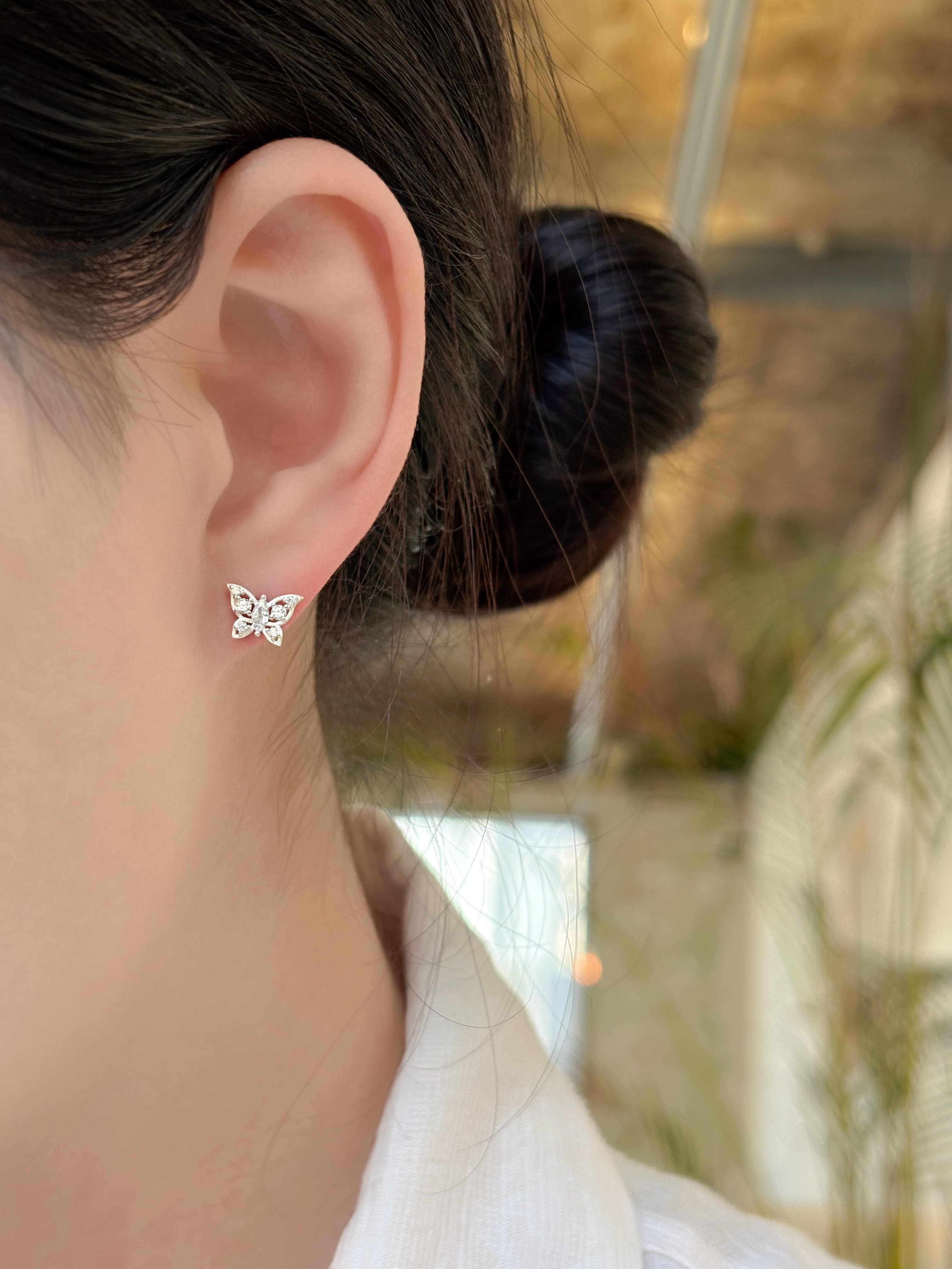 Silver 925 Butterfly Earrings, Mini Cubic Silver Stud Earrings - 이미지 5