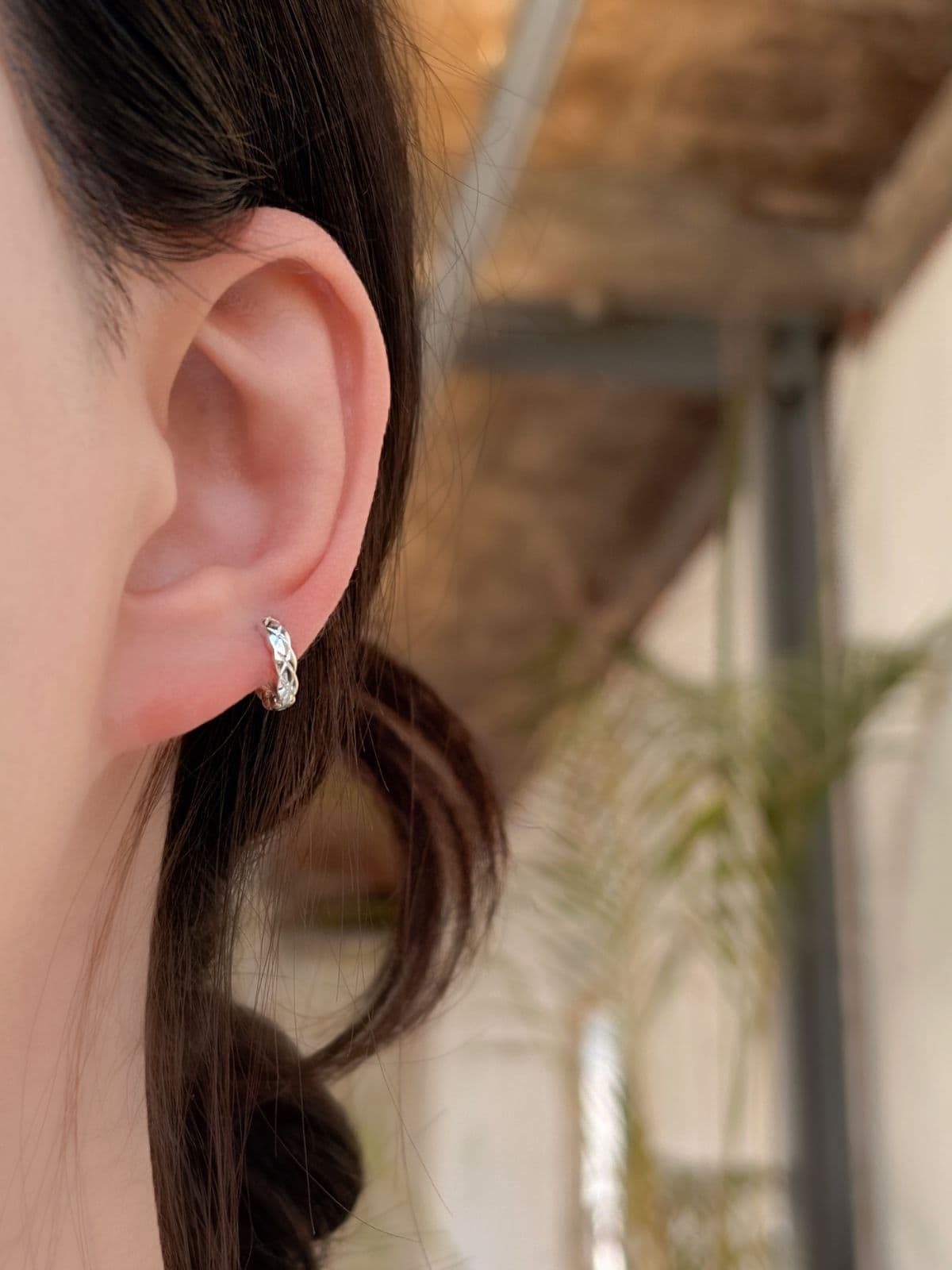 Silver 925 Quilted Ring Earrings One-touch 3-Size Daily Silver Earrings - 이미지 11