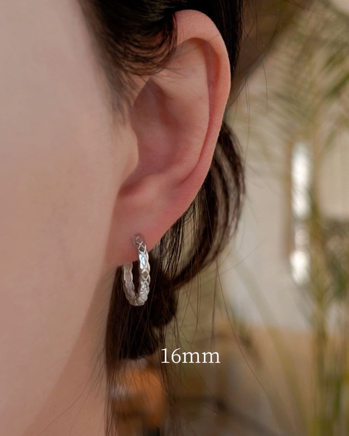 Silver 925 Quilted Ring Earrings One-touch 3-Size Daily Silver Earrings - 이미지 8