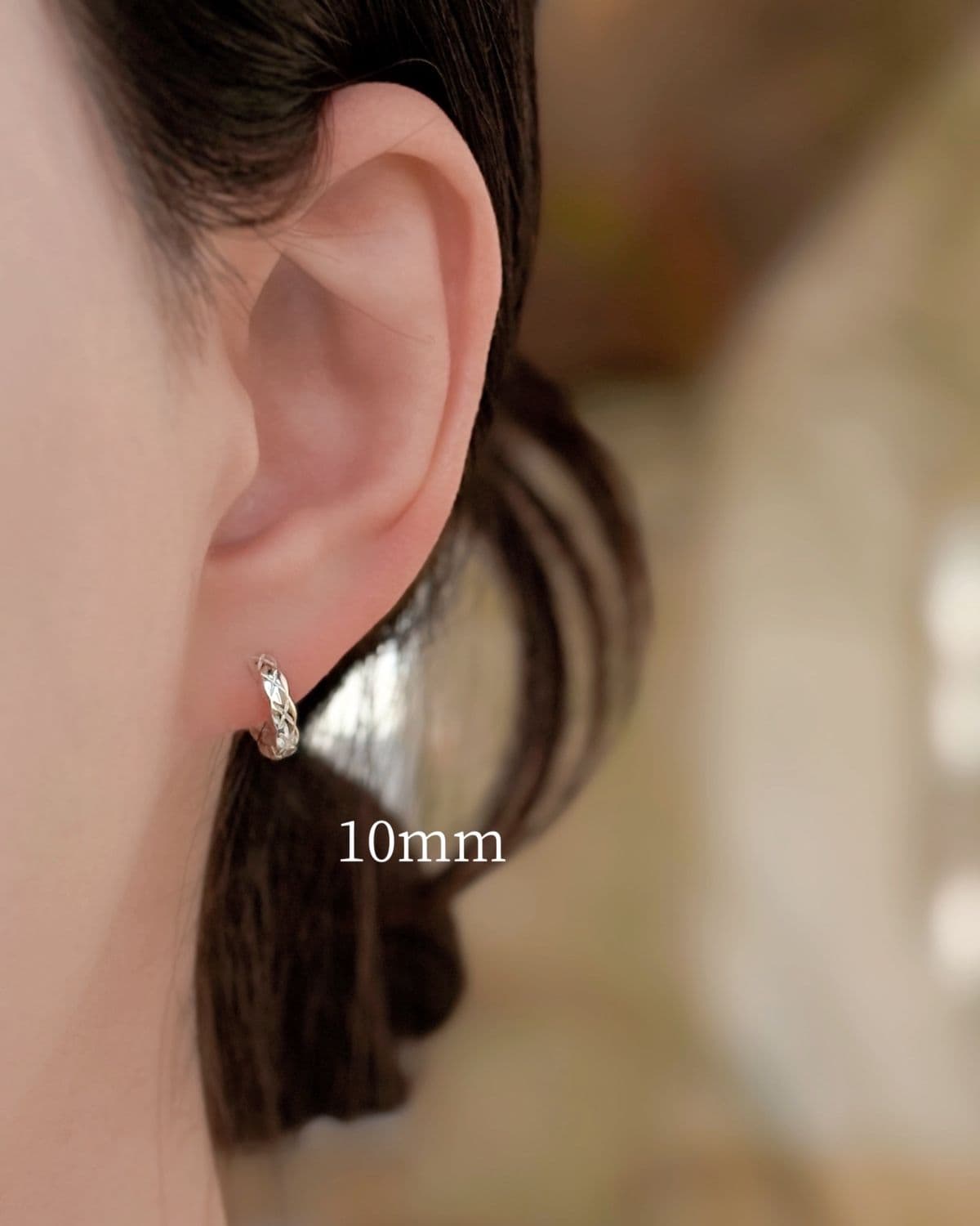 Silver 925 Quilted Ring Earrings One-touch 3-Size Daily Silver Earrings - 이미지 7