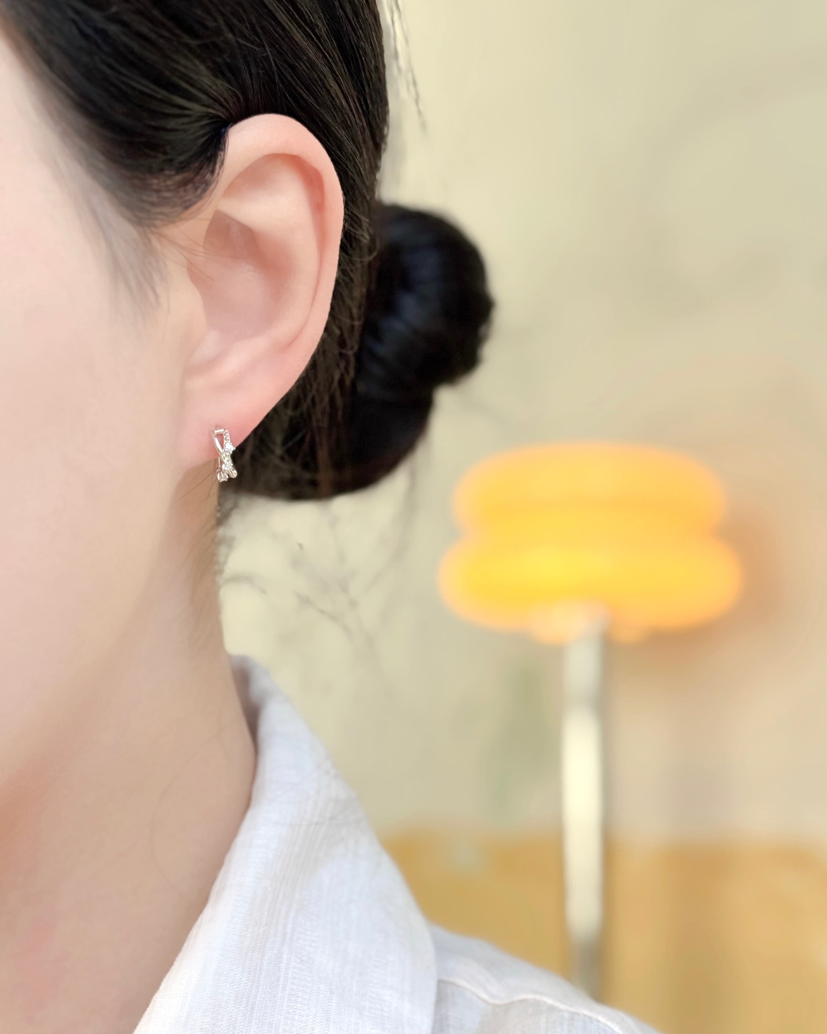Silver 925 Layered Double-Strand Ring One-Touch Earrings Mini Silver Earrings - 이미지 2