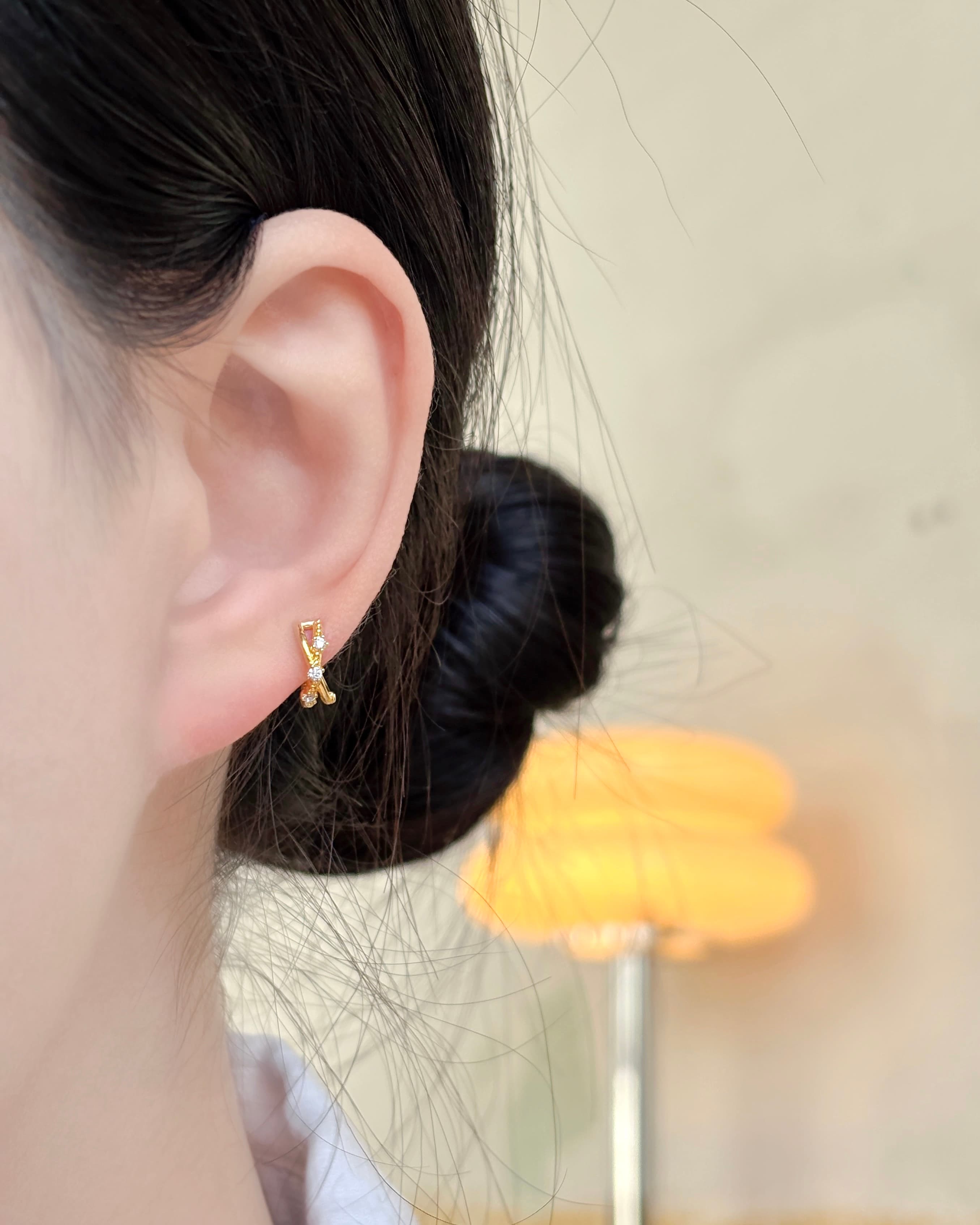 Silver 925 Layered Double-Strand Ring One-Touch Earrings Mini Silver Earrings - 이미지 5