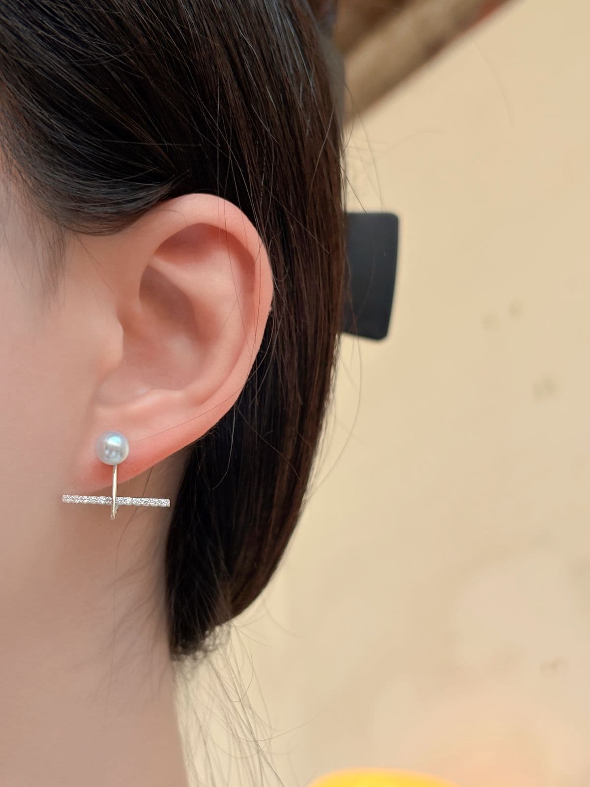 Silver 925 Pearl Cubic Bar Unique Drop Bold Silver Earrings - 이미지 3