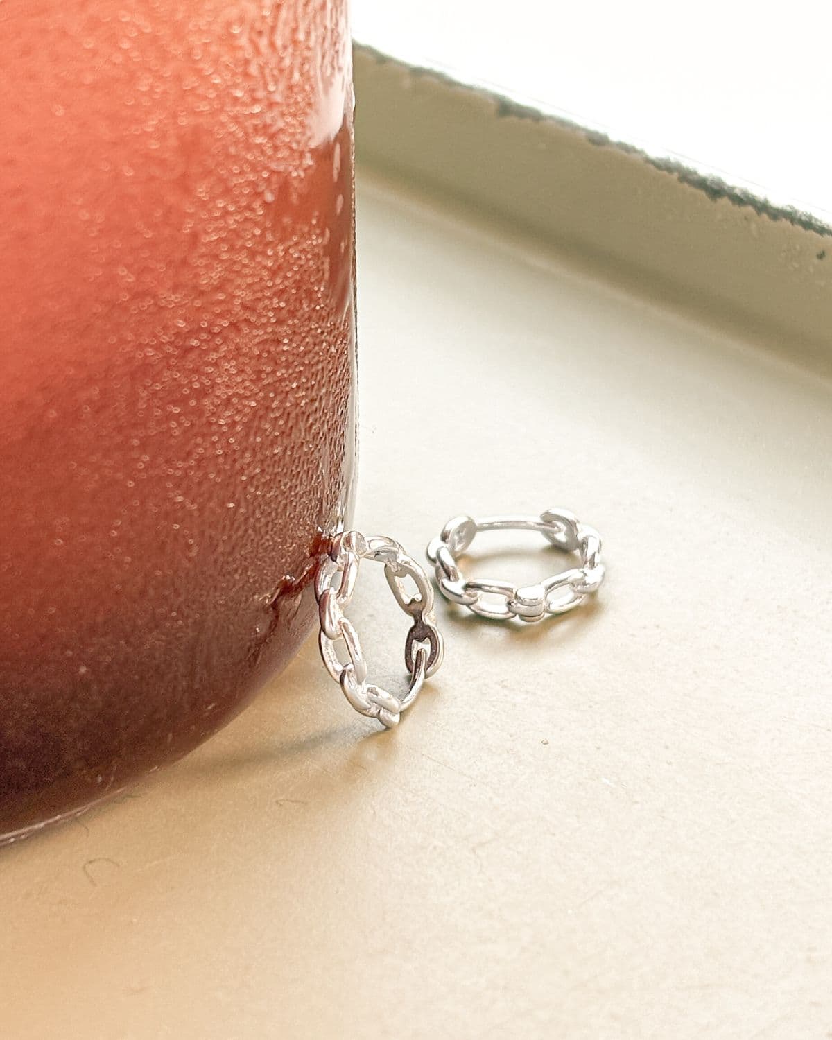 Silver 925 Chain Earrings One-touch Ring Point Silver Earrings - 이미지 8