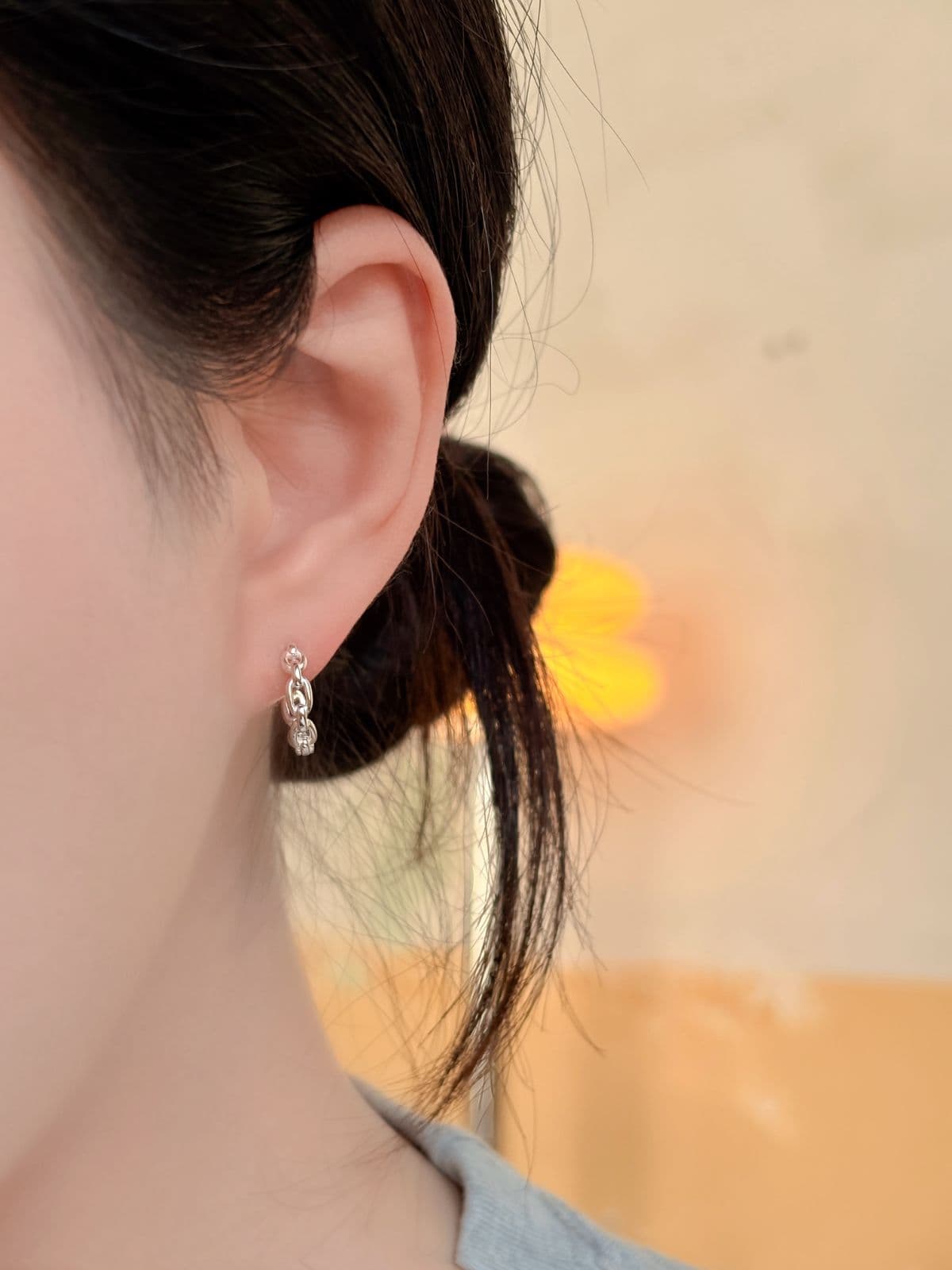 Silver 925 Chain Earrings One-touch Ring Point Silver Earrings - 이미지 5