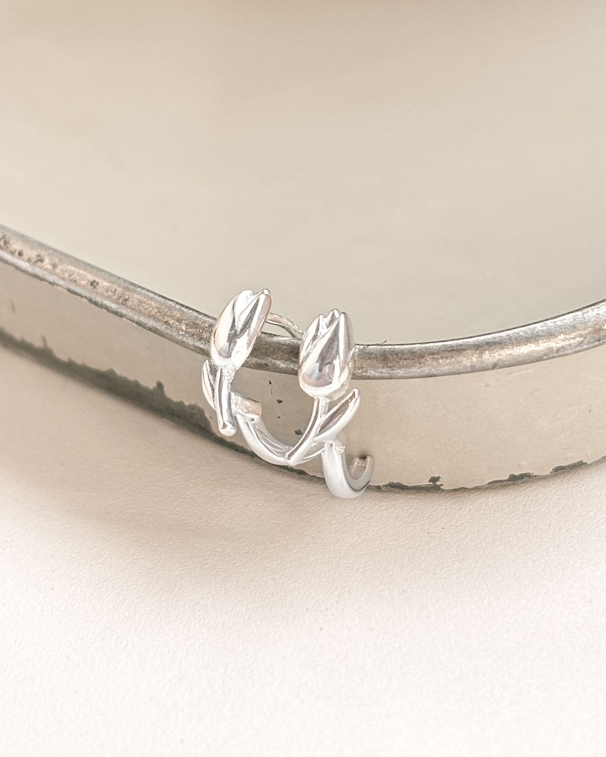 Silver 925 Tulip One-Touch Ring Earrings Mini Flower Silver Earrings - 이미지 7