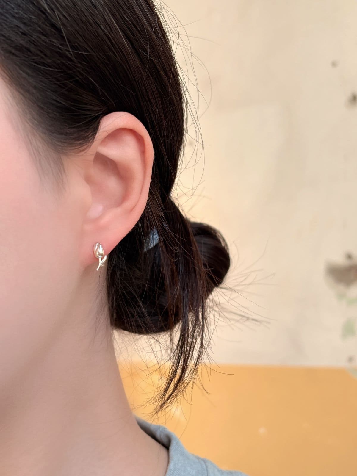 Silver 925 Tulip One-Touch Ring Earrings Mini Flower Silver Earrings - 이미지 5
