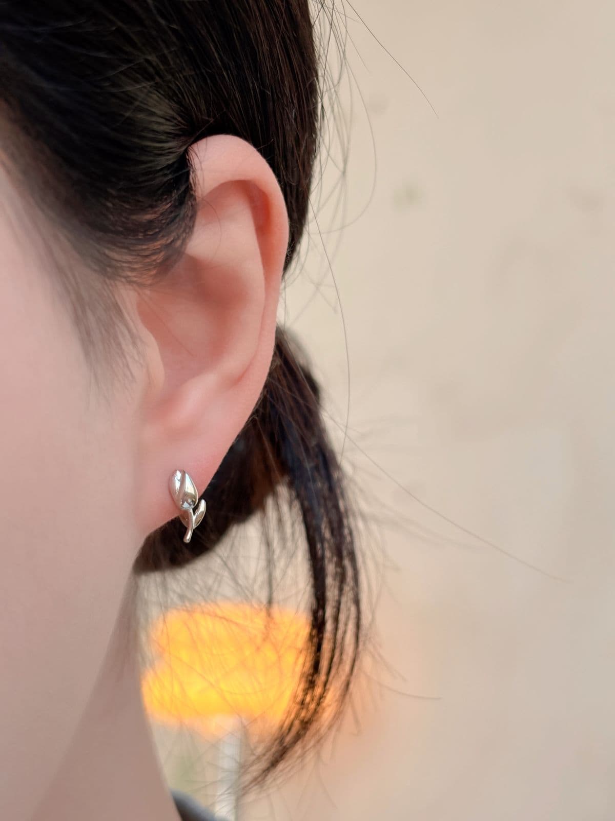 Silver 925 Tulip One-Touch Ring Earrings Mini Flower Silver Earrings - 이미지 4