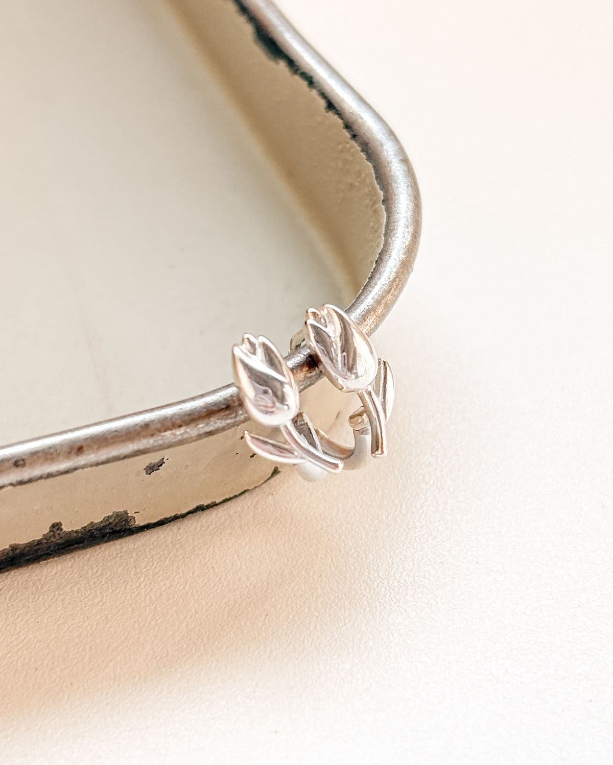 Silver 925 Tulip One-Touch Ring Earrings Mini Flower Silver Earrings - 이미지 1