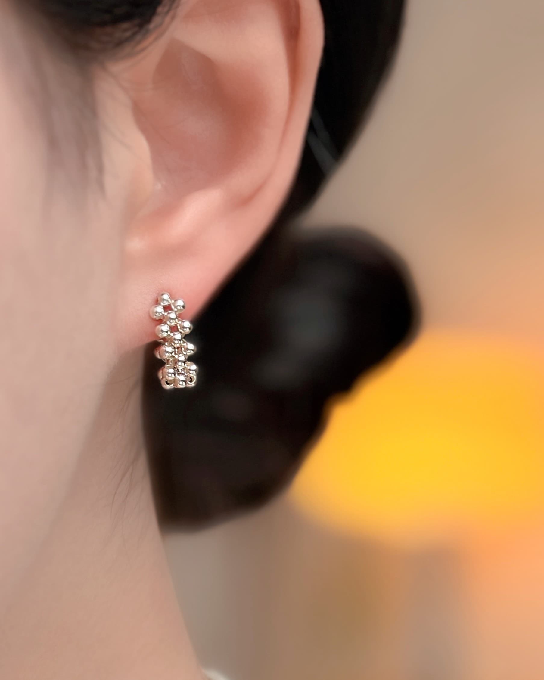 Silver 925 Silver Ball Mesh Banding Silver Ball Ring Stud Silver Post Bold Silver Earrings - 이미지 1