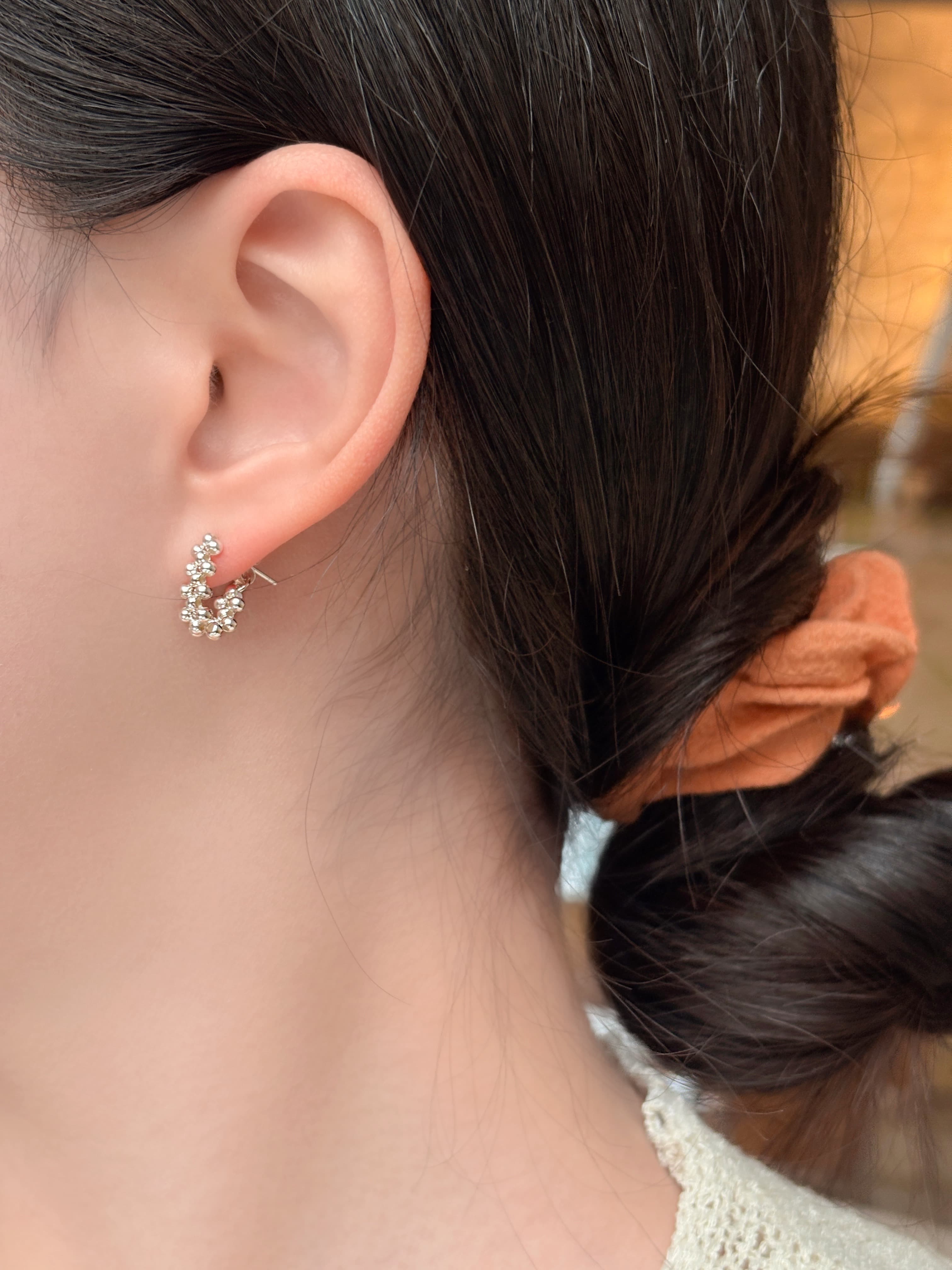 Silver 925 Silver Ball Mesh Banding Silver Ball Ring Stud Silver Post Bold Silver Earrings - 이미지 5