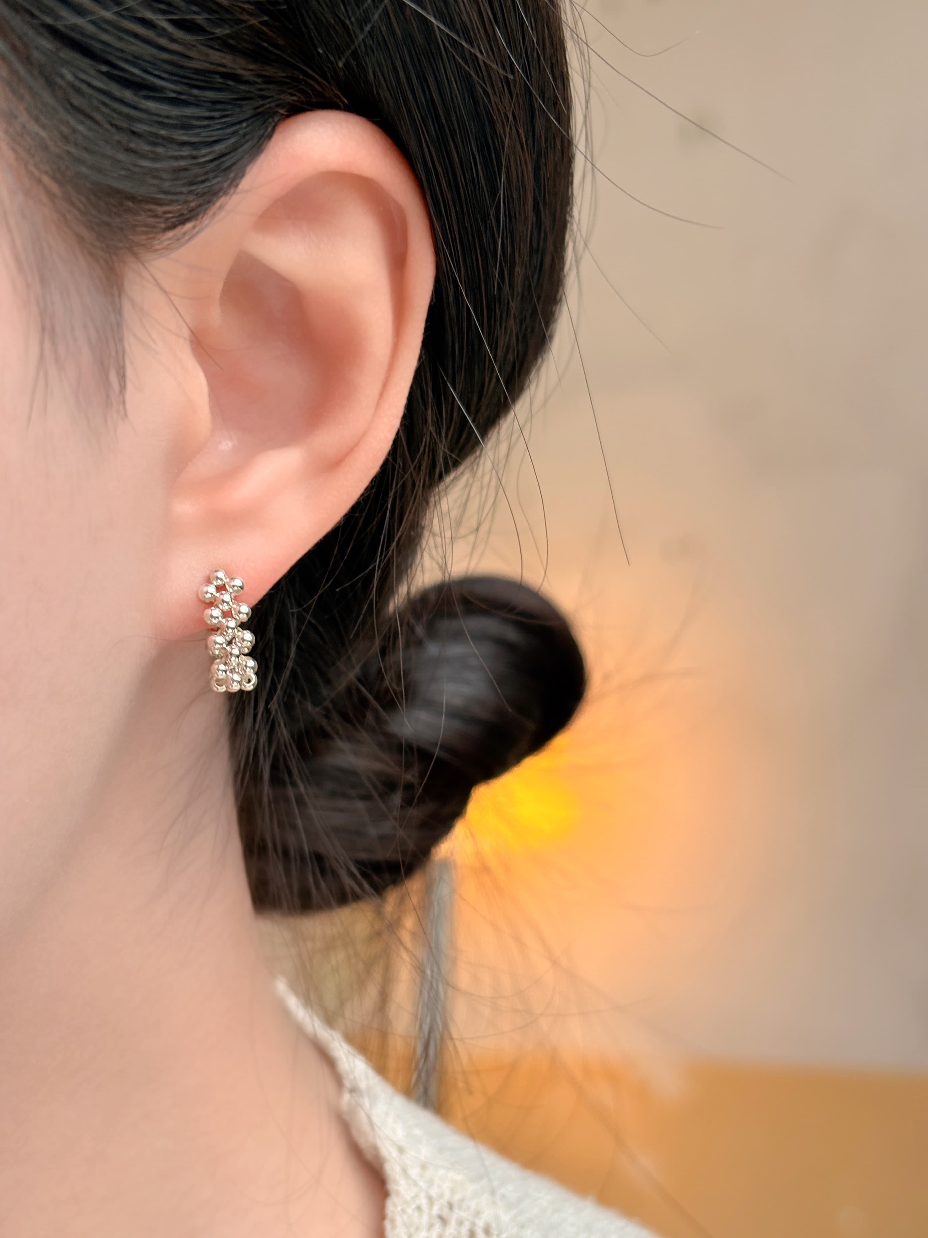 Silver 925 Silver Ball Mesh Banding Silver Ball Ring Stud Silver Post Bold Silver Earrings - 이미지 6