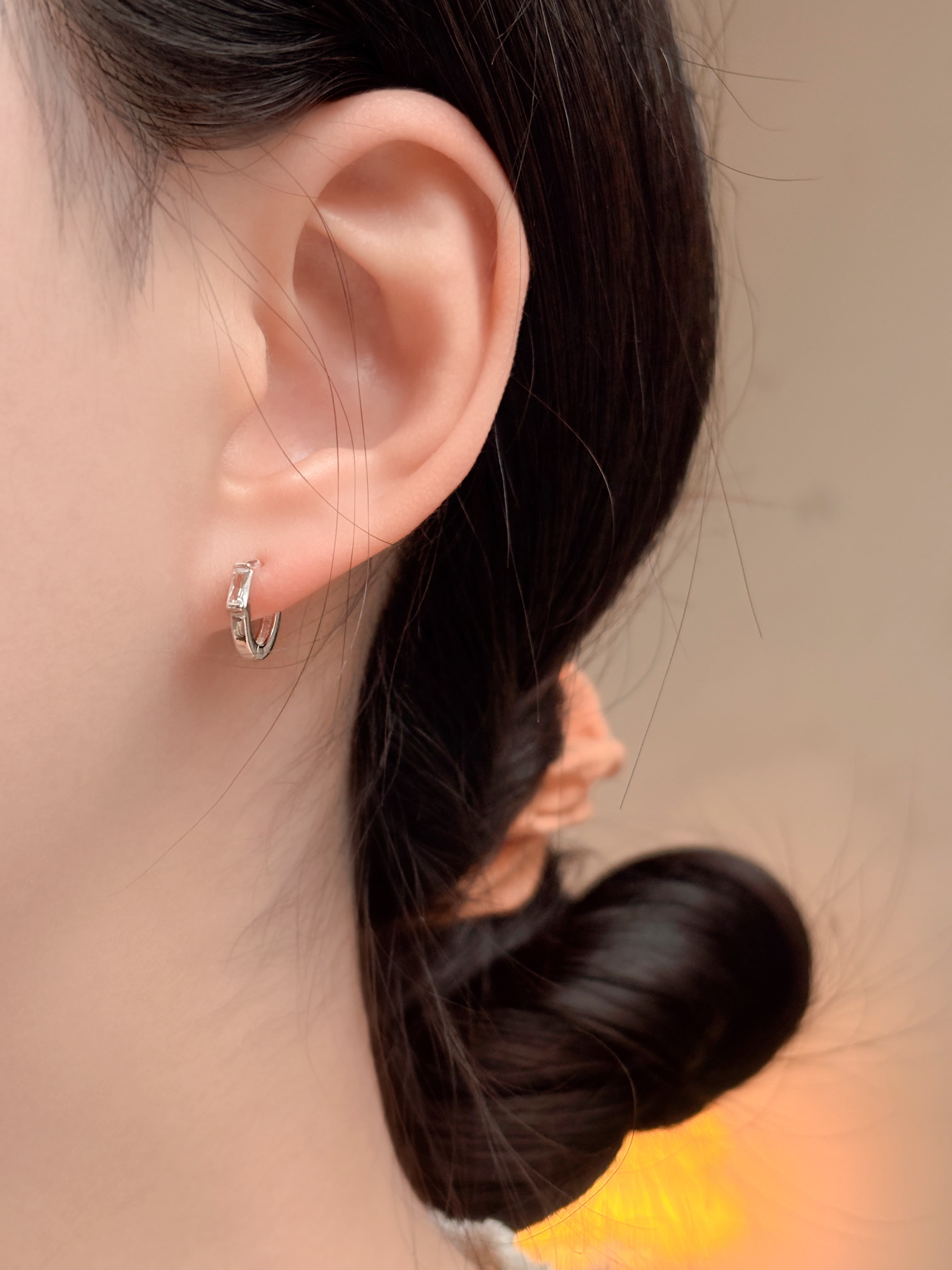 Silver 925 One-Touch Ring Earrings Mini Cubic Zirconia 10mm Silver Earrings - 이미지 4