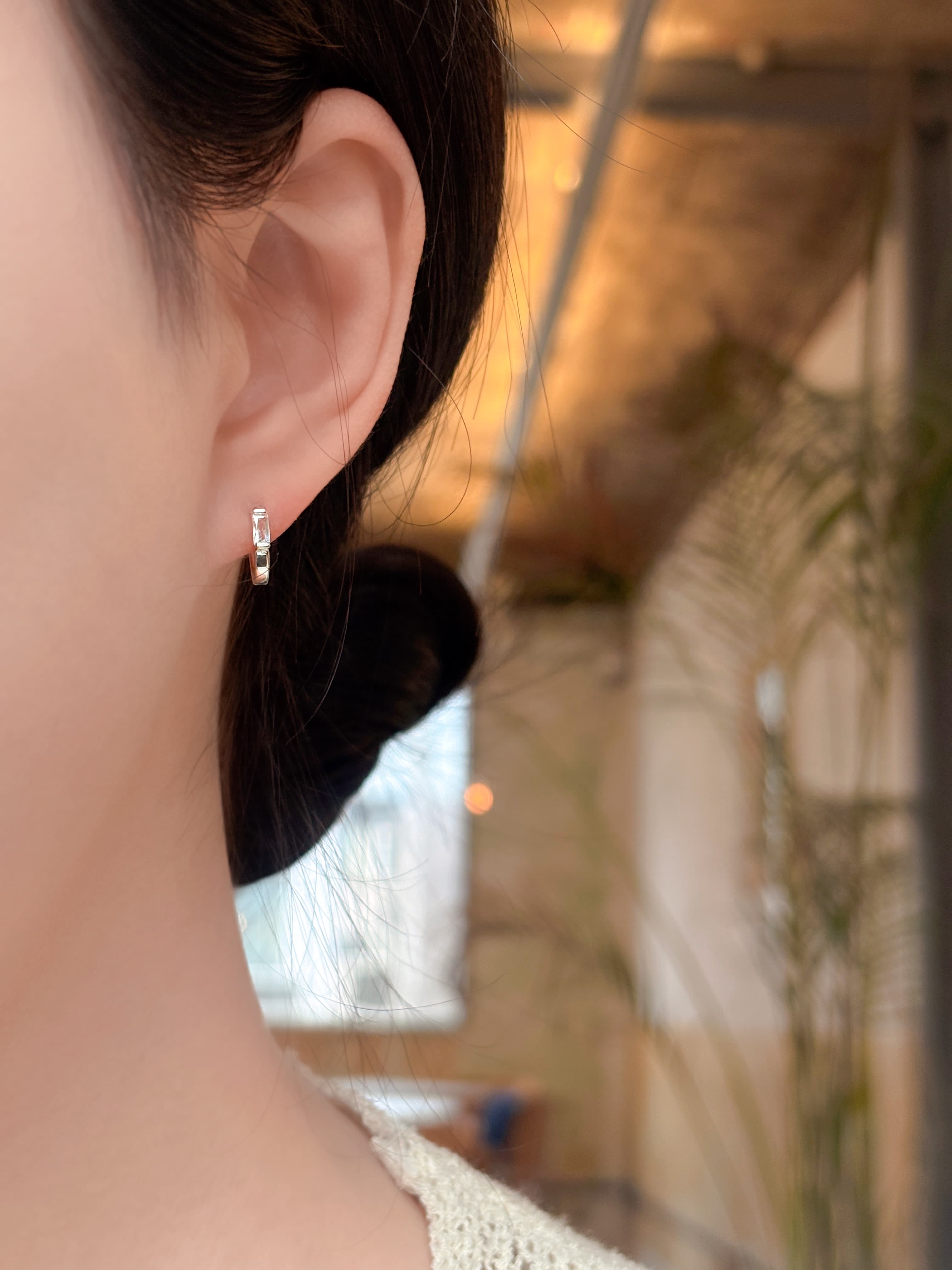 Silver 925 One-Touch Ring Earrings Mini Cubic Zirconia 10mm Silver Earrings - 이미지 7