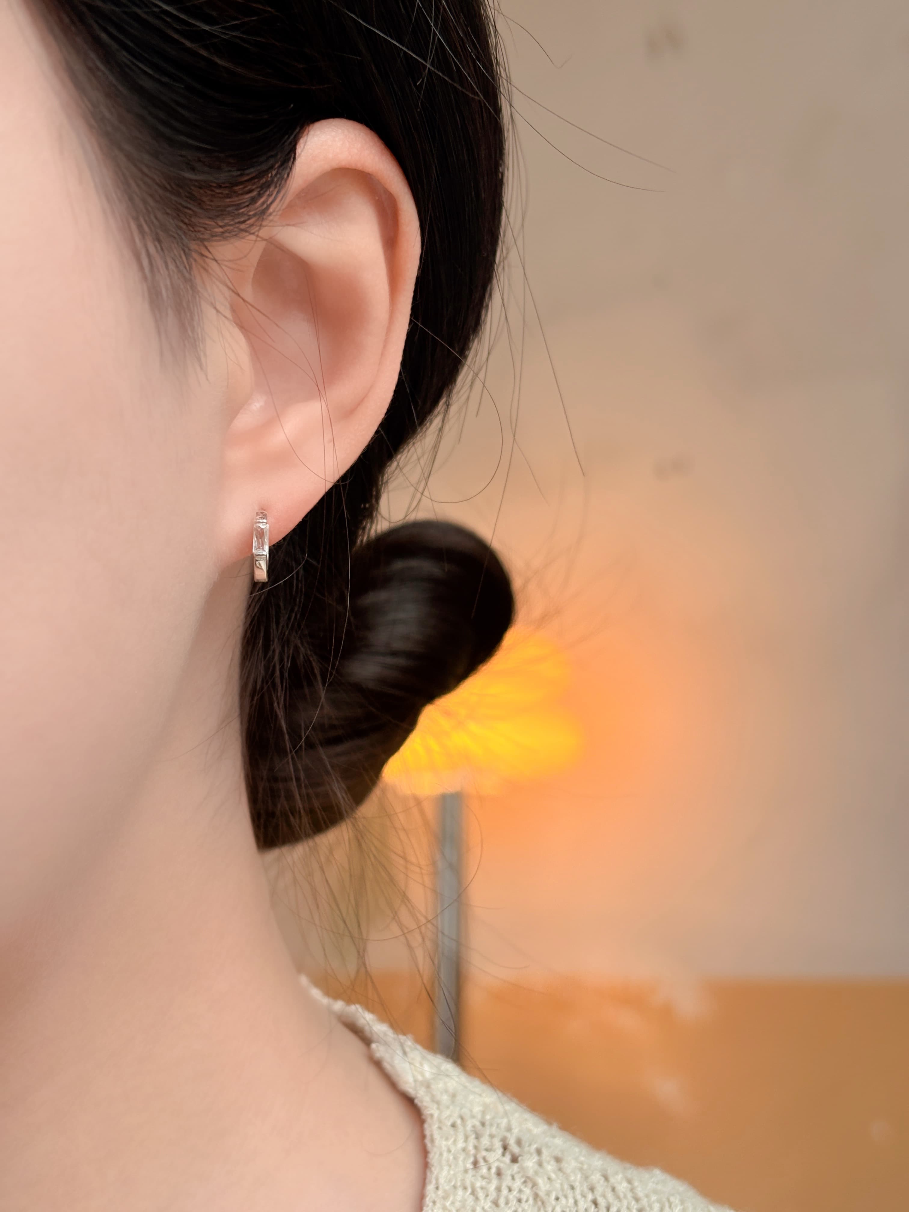 Silver 925 One-Touch Ring Earrings Mini Cubic Zirconia 10mm Silver Earrings - 이미지 6