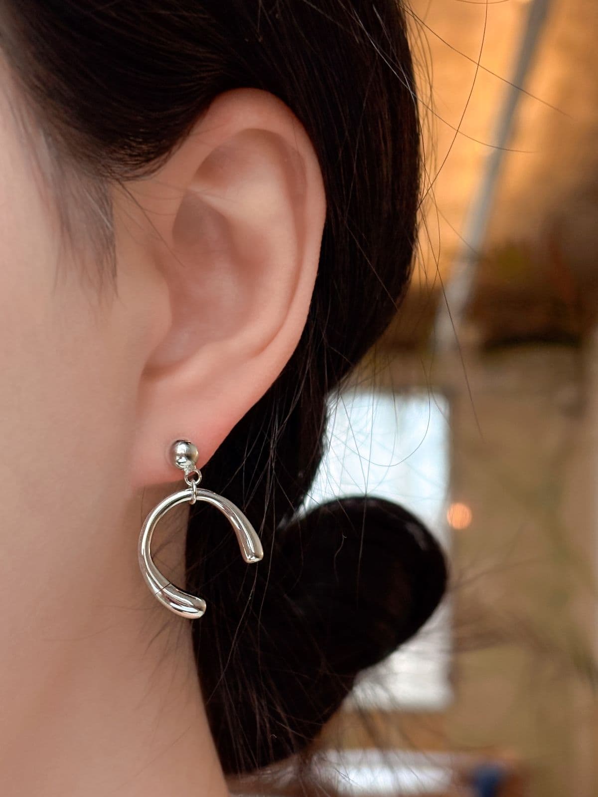 Silver 925 Bold Crescent Stud Silver Post Drop Earrings - 이미지 3