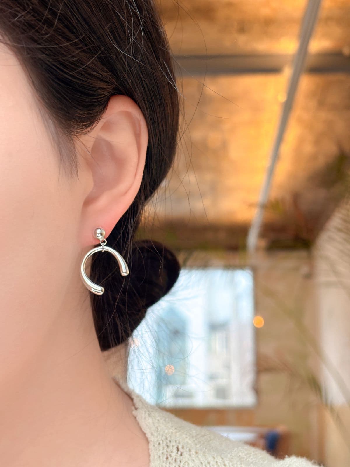 Silver 925 Bold Crescent Stud Silver Post Drop Earrings - 이미지 6